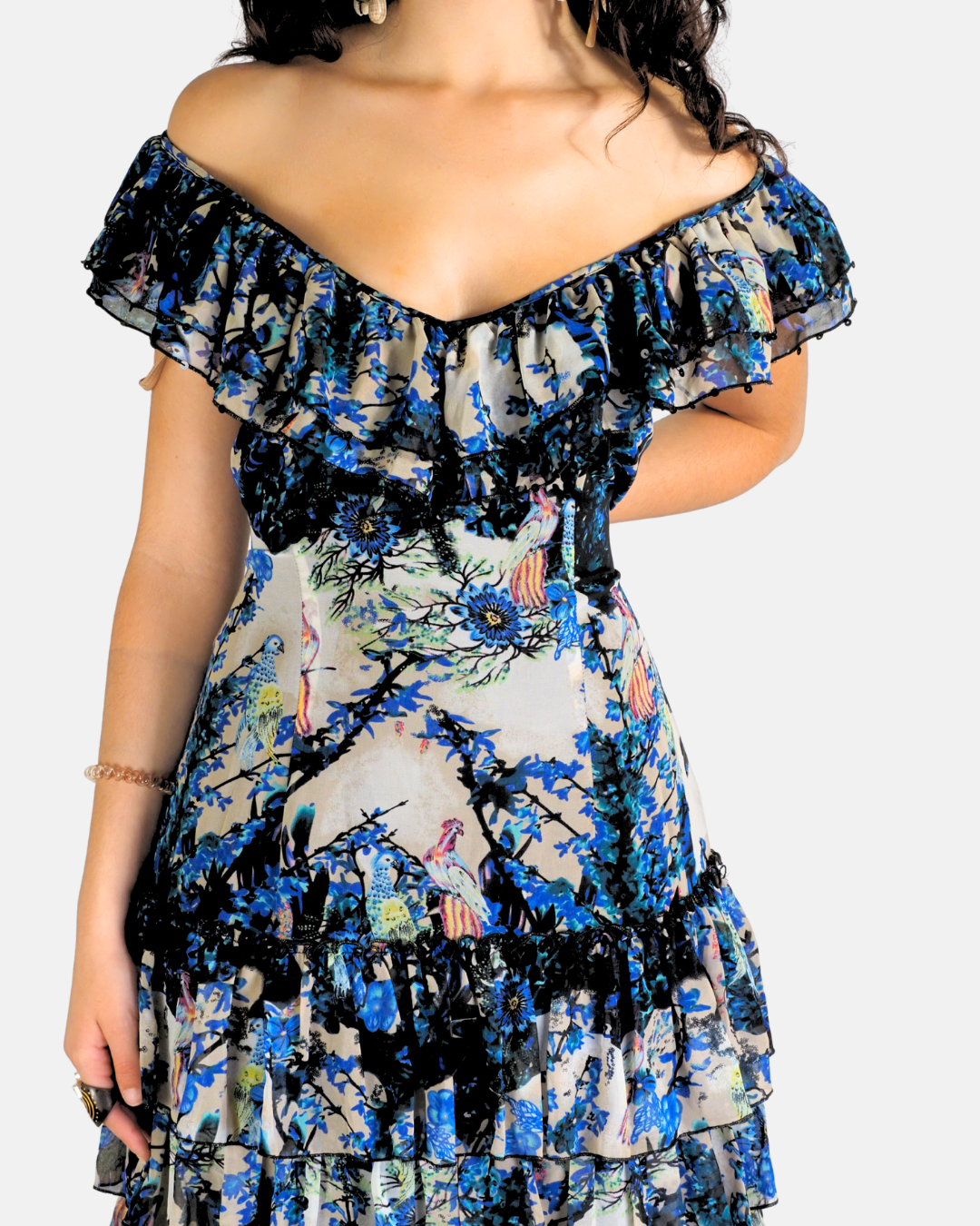 Blue Botanical Ruffle Midi Dress - Jasper Conrad