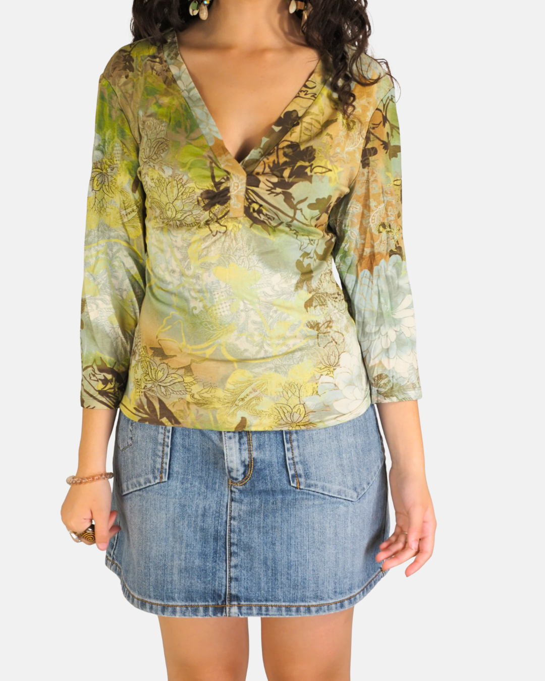 Green Floral V-Neck Top - Wallis