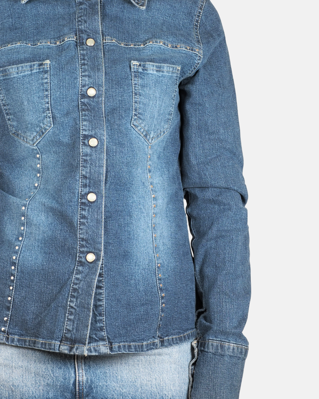 Studded Fitted Denim Shirt - SWEEP