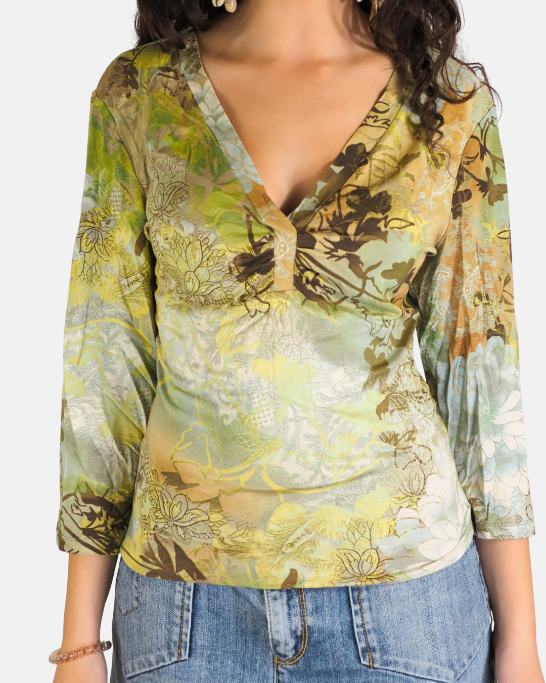 Green Floral V-Neck Top - Wallis