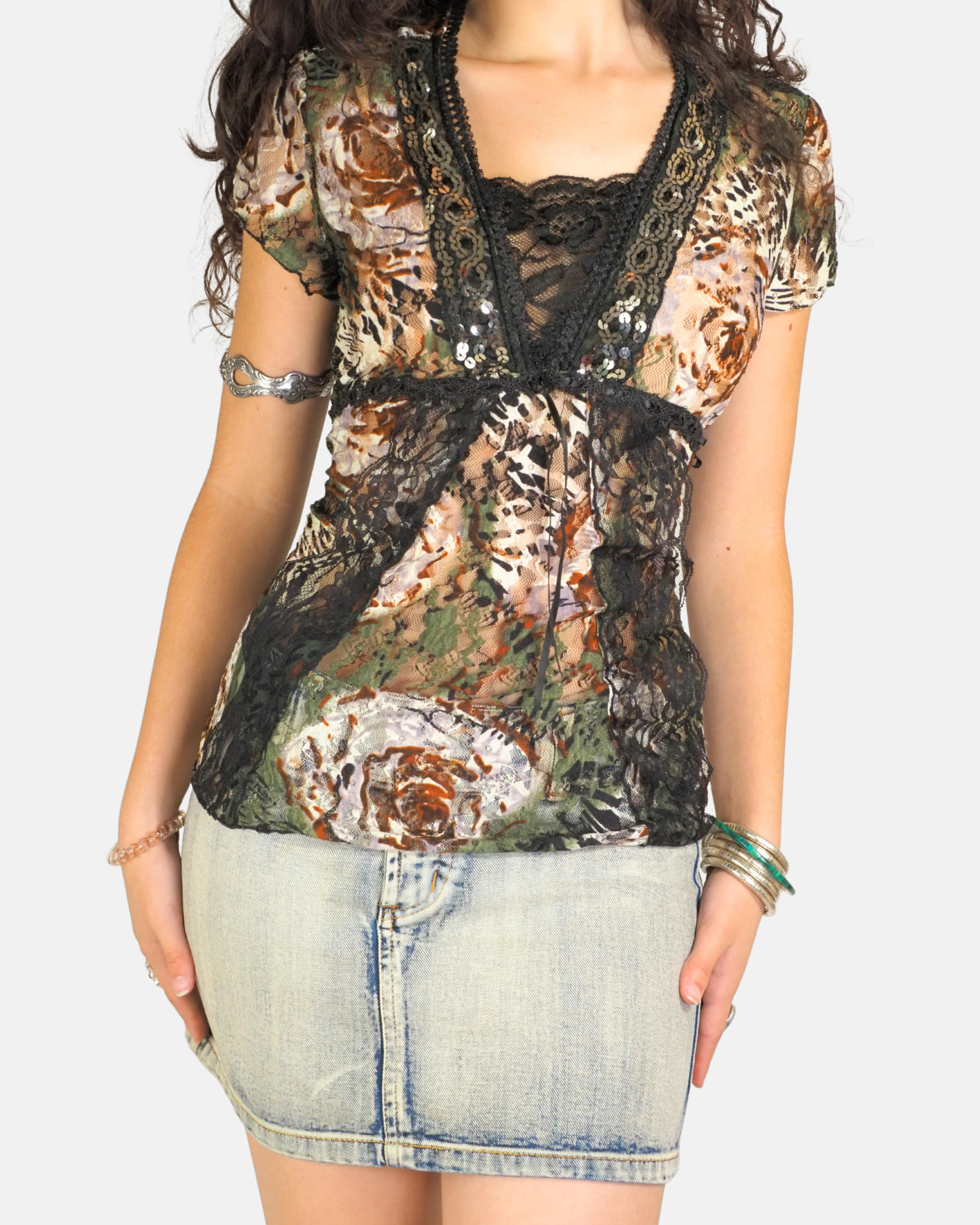 Animal Print Lace & Sequin Top - Mei Gao