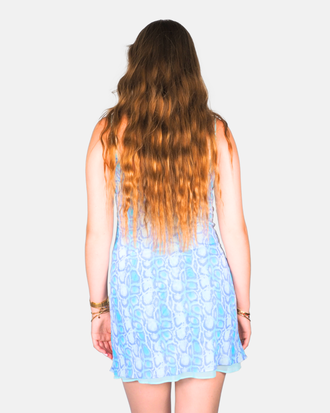 Blue Lagoon Abstract Mesh Mini Dress