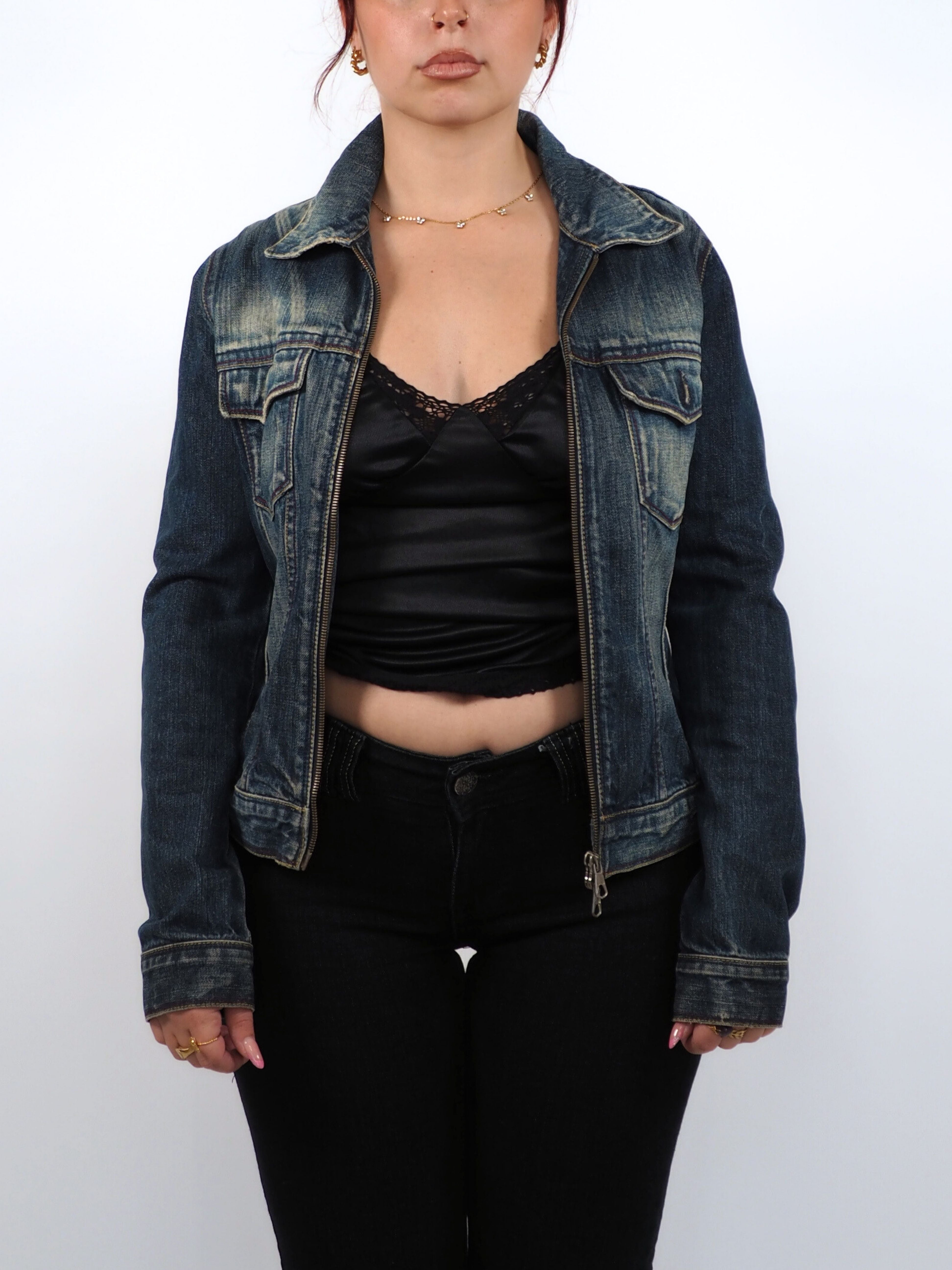 Vintage Cover Mixed Dark Wash Denim Jacket