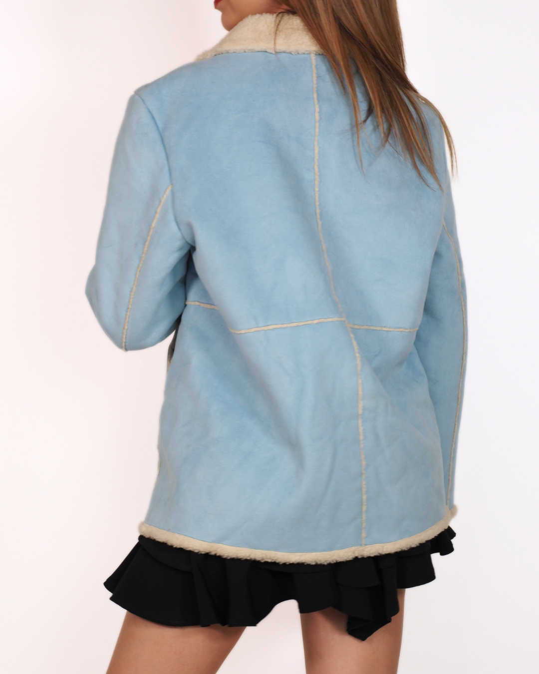 Vintage Orly Shearling Zip Jacket in Baby Blue Lined in Borg Fabric