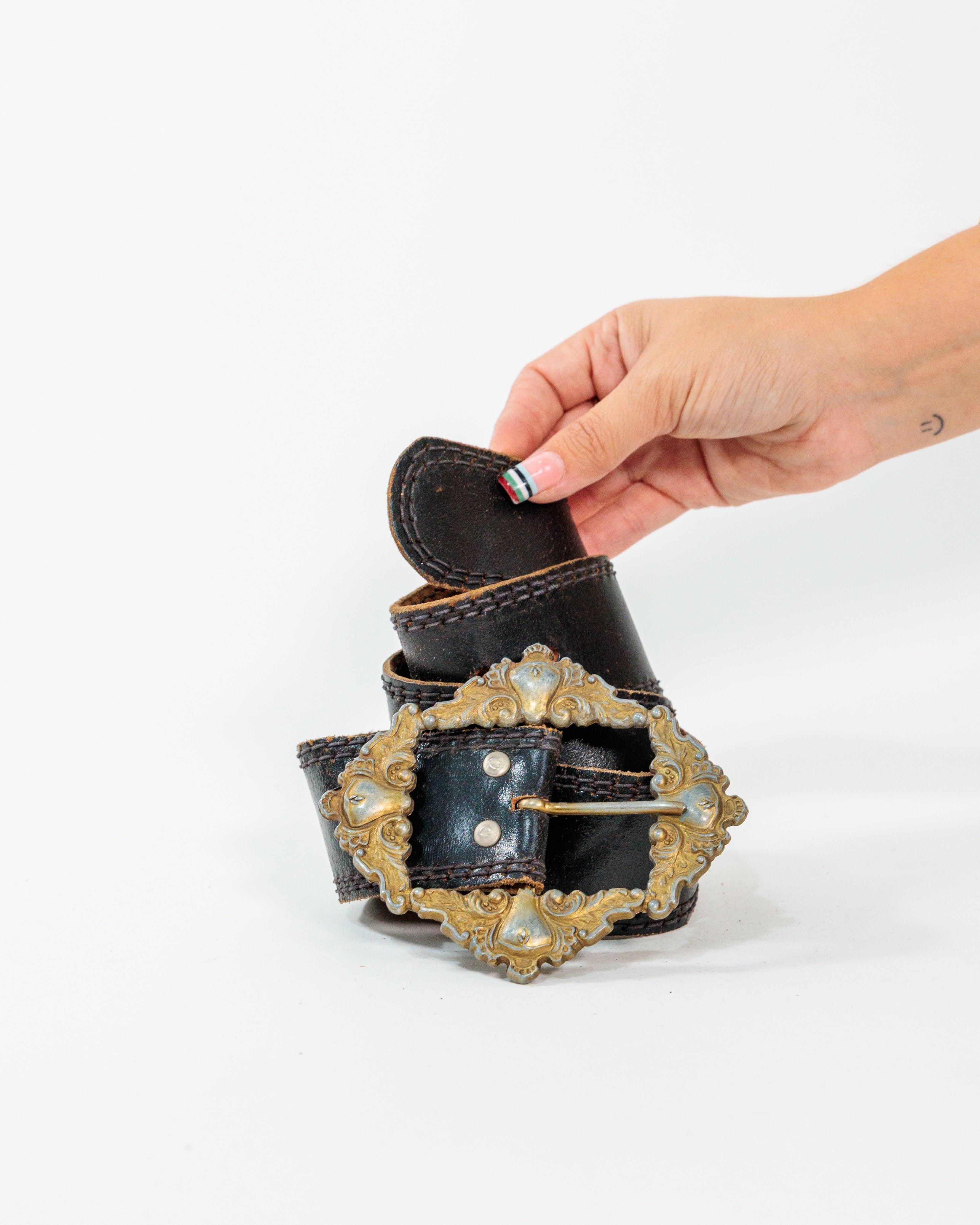 Black Baroque Buckle Leather Belt