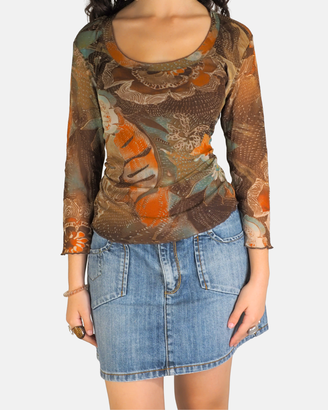 Brown Floral Mesh Long Sleeve Top - Per Una