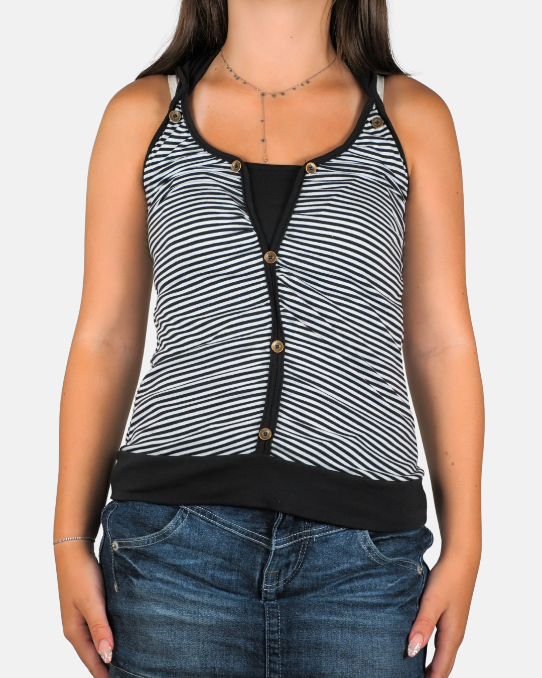 Hooded Stripe Henley Top - Bonus Moda