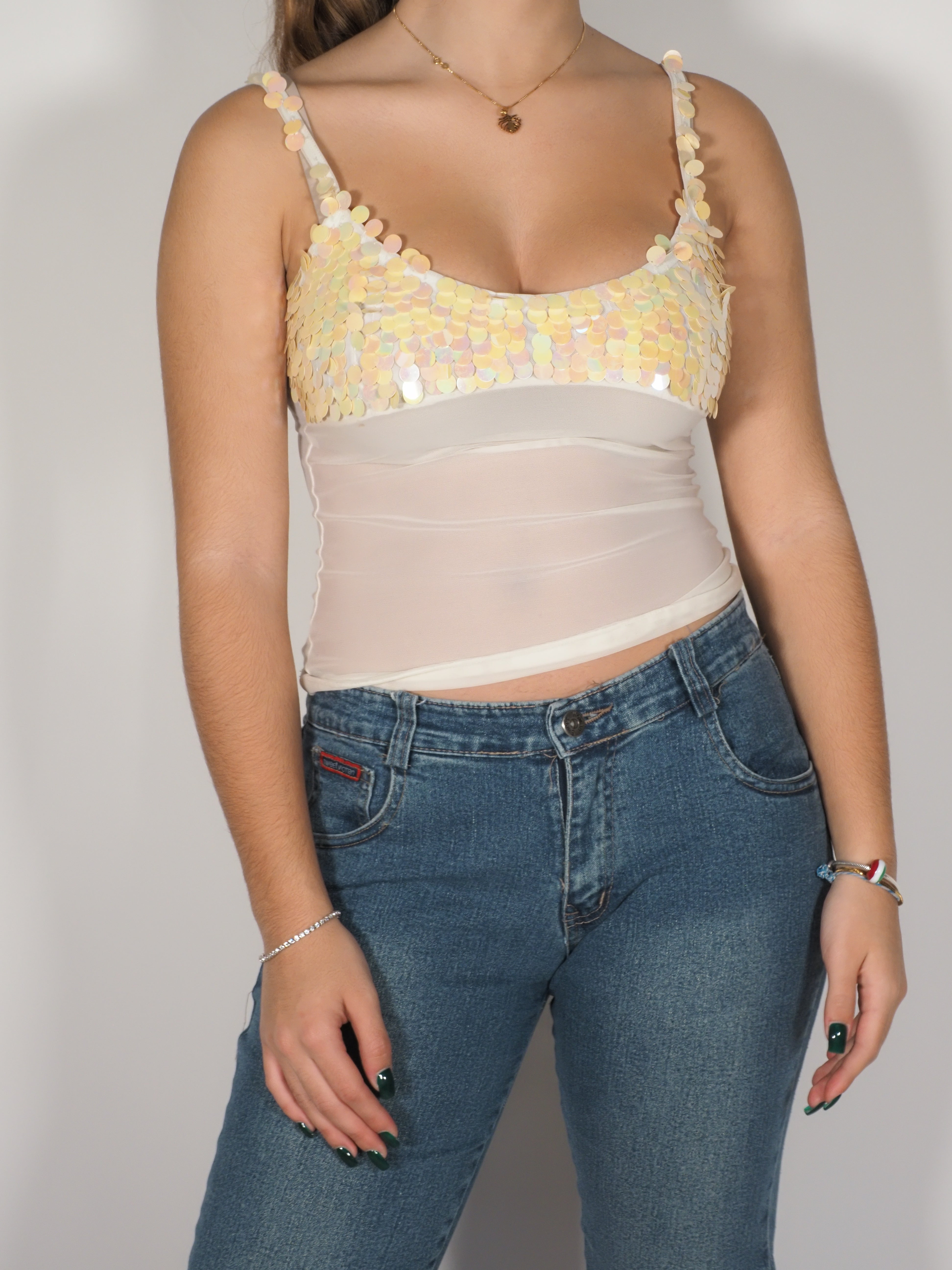 Jessie Norman Iridescent Sequin Mesh Top