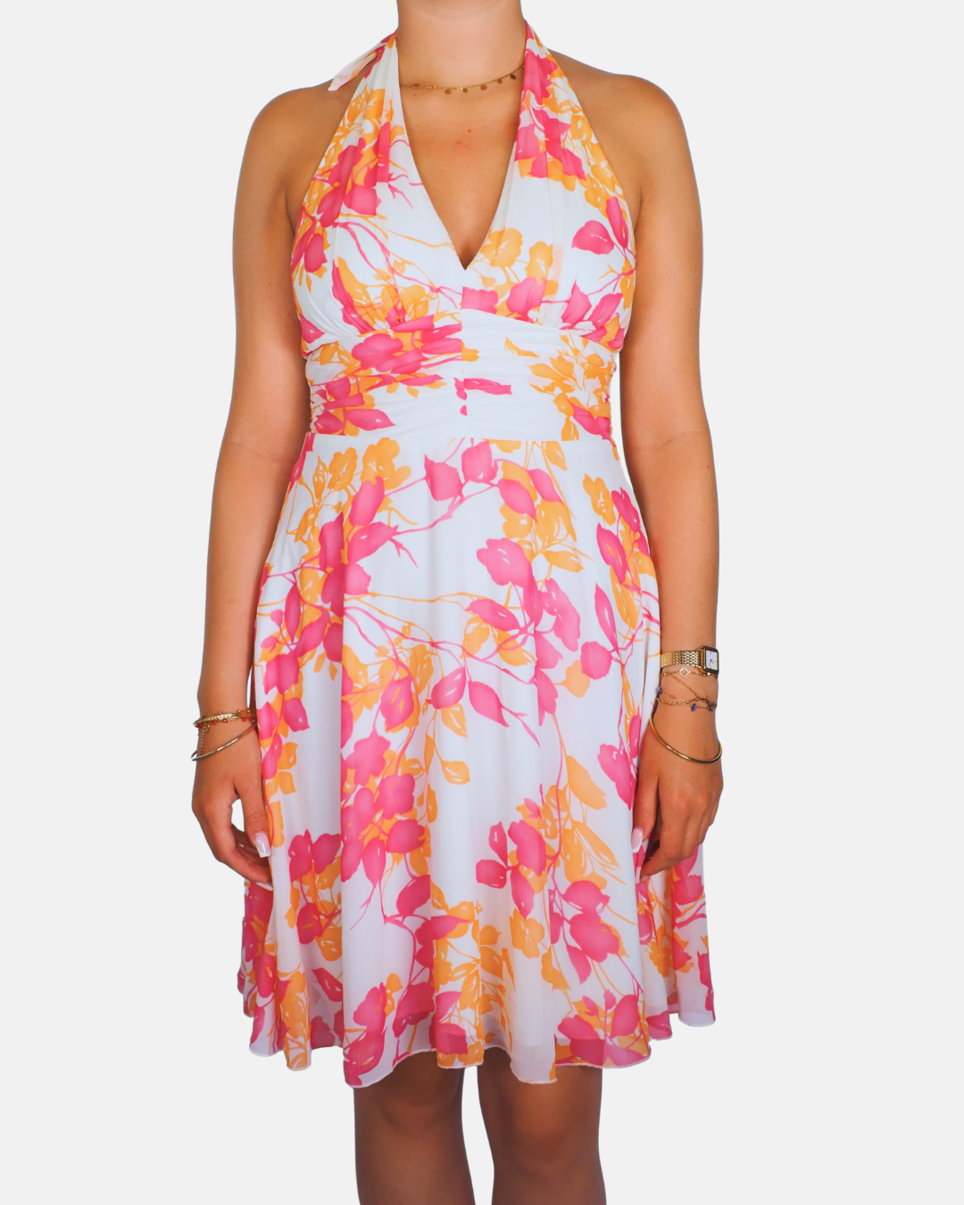 Pink & Orange Floral Halter Dress by Teeze Me