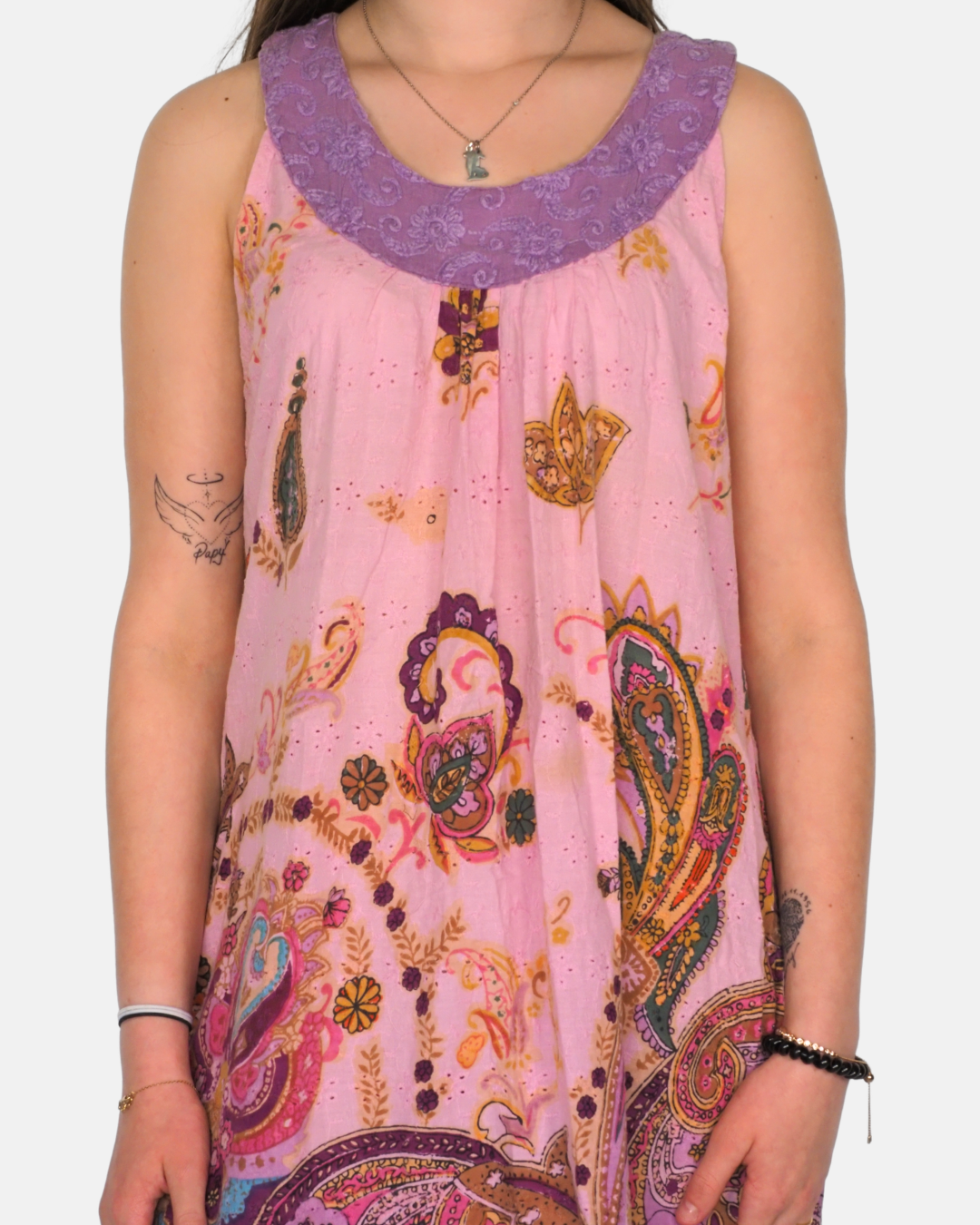 Siya Midi Dress with Paisley Print in Pink and Lilac