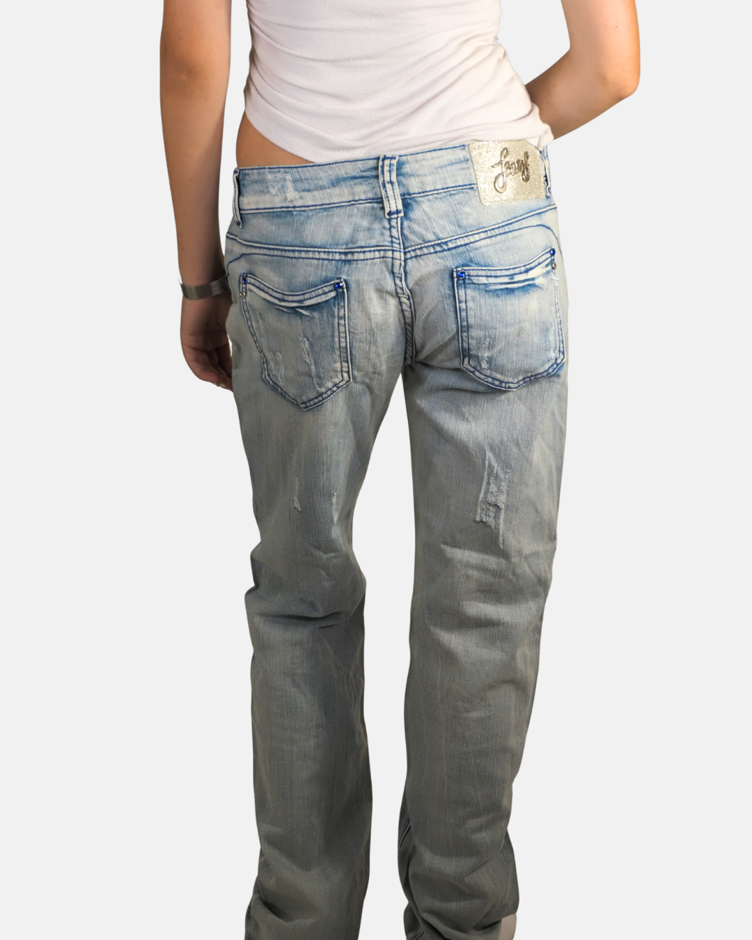 Y2K Rhinestone Distressed Low Rise Jeans