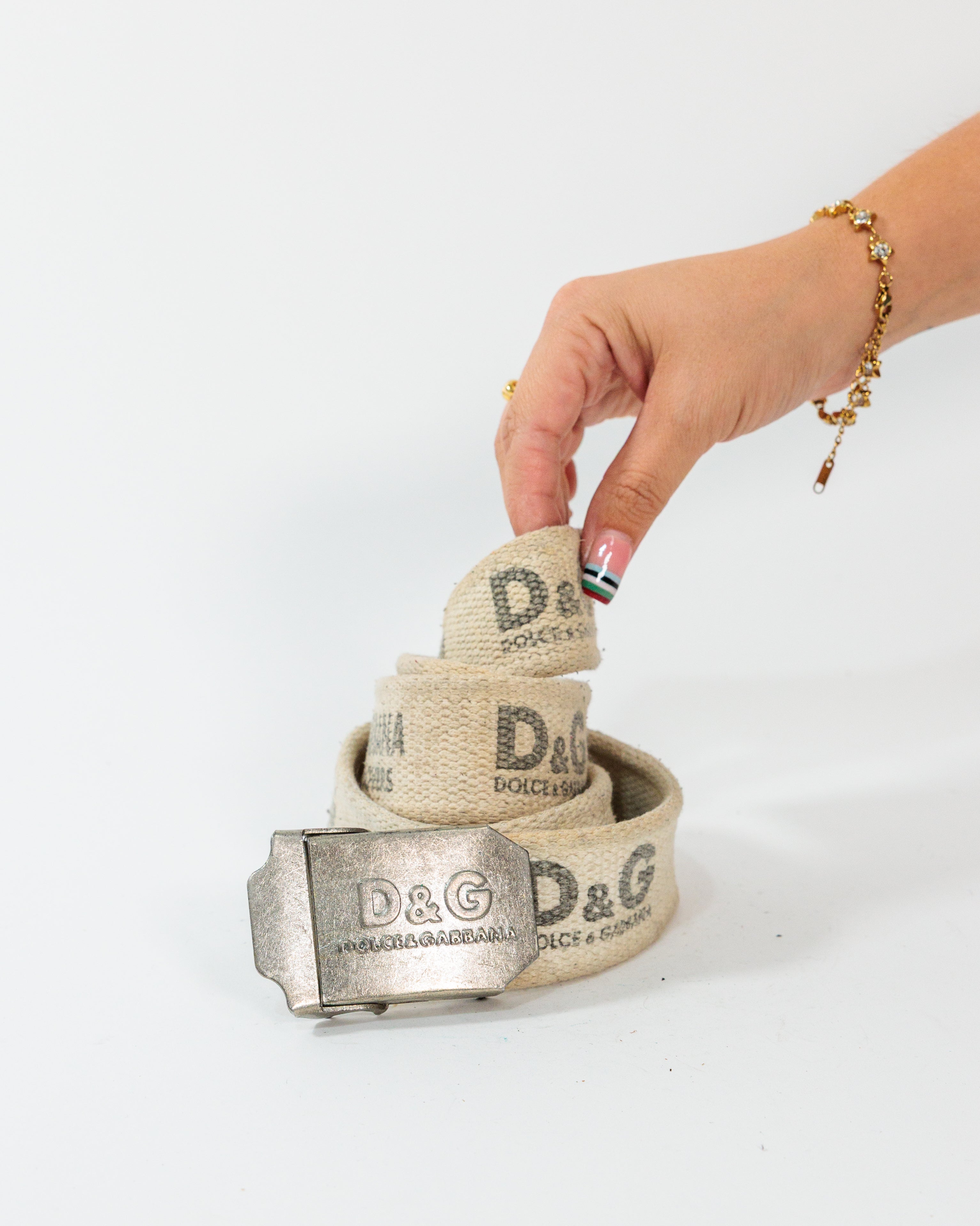 Cream Logo Canvas Belt - D&G Dolce & Gabbana