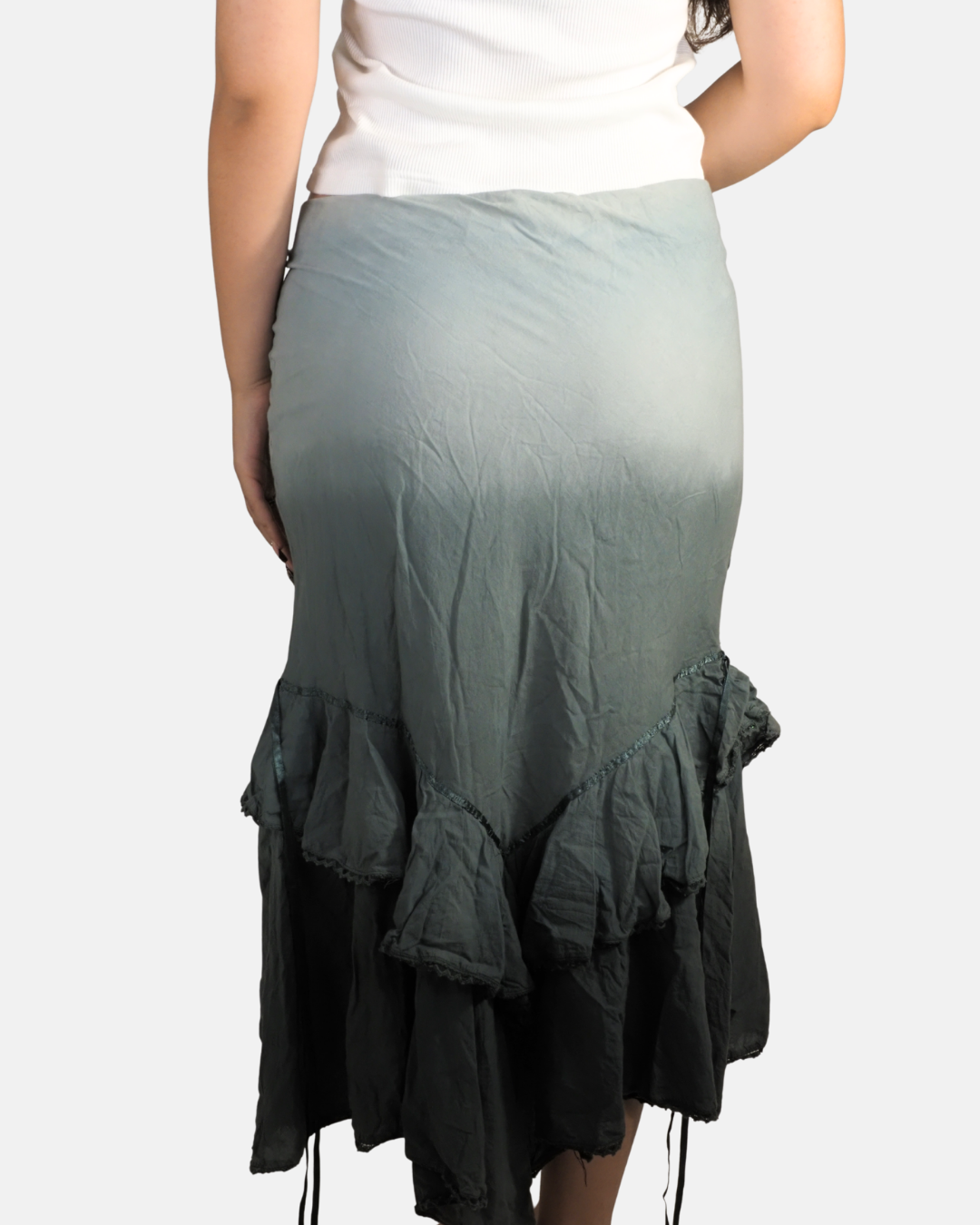 Grey Ruffle Asymmetric Maxi Skirt - Glitzy London