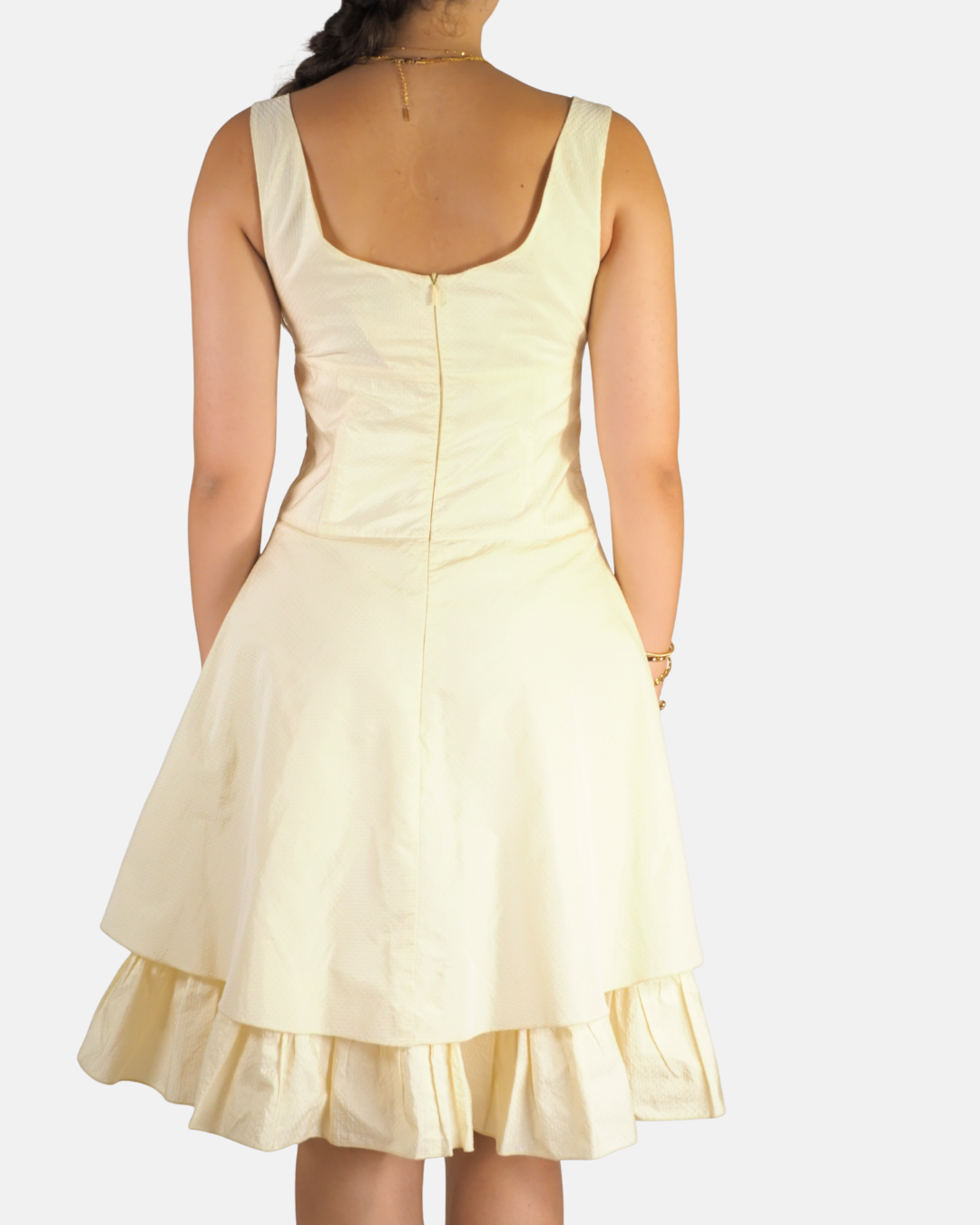 Light Yellow Ruffle Hem Fit & Flare Dress - Swing