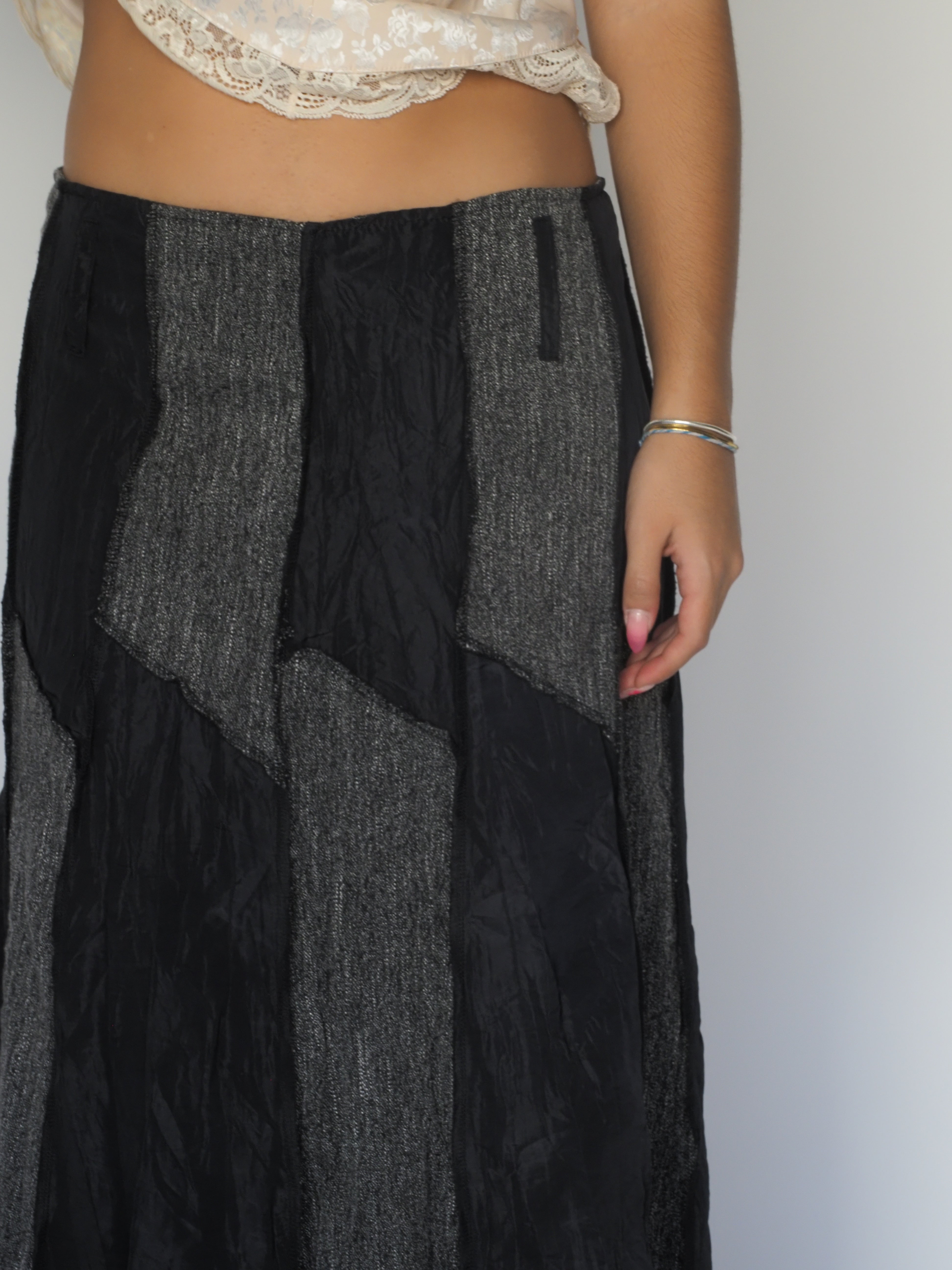 Vintage Black & Charcoal Panelled Maxi Skirt – Sienna