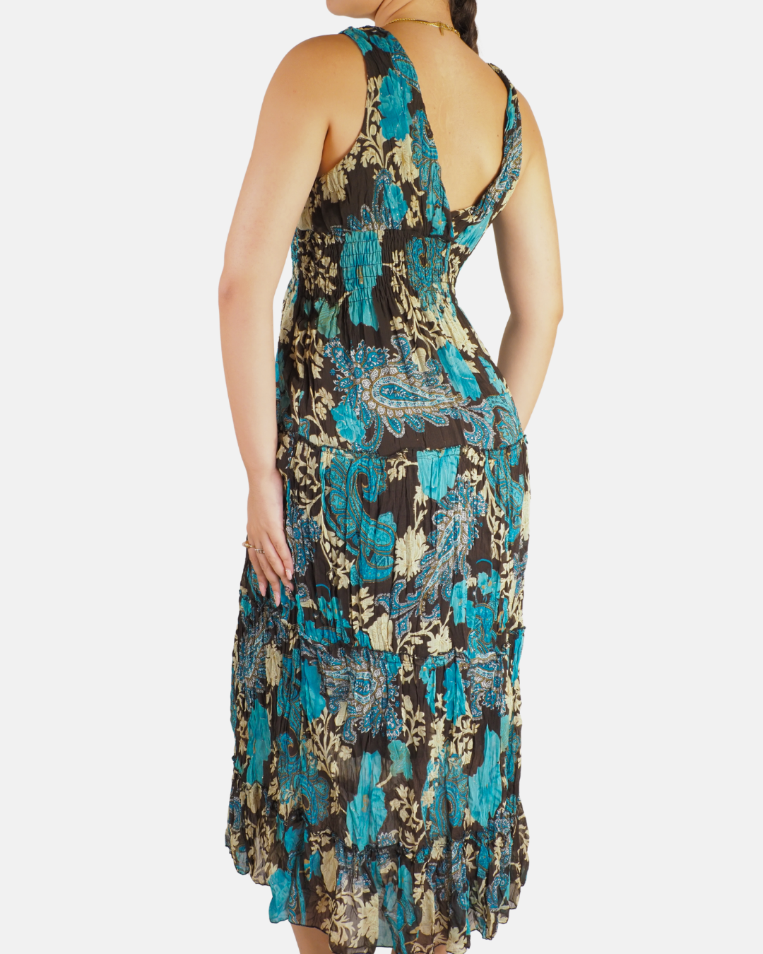 Turquoise Paisley Shirred Maxi Dress - G&Y