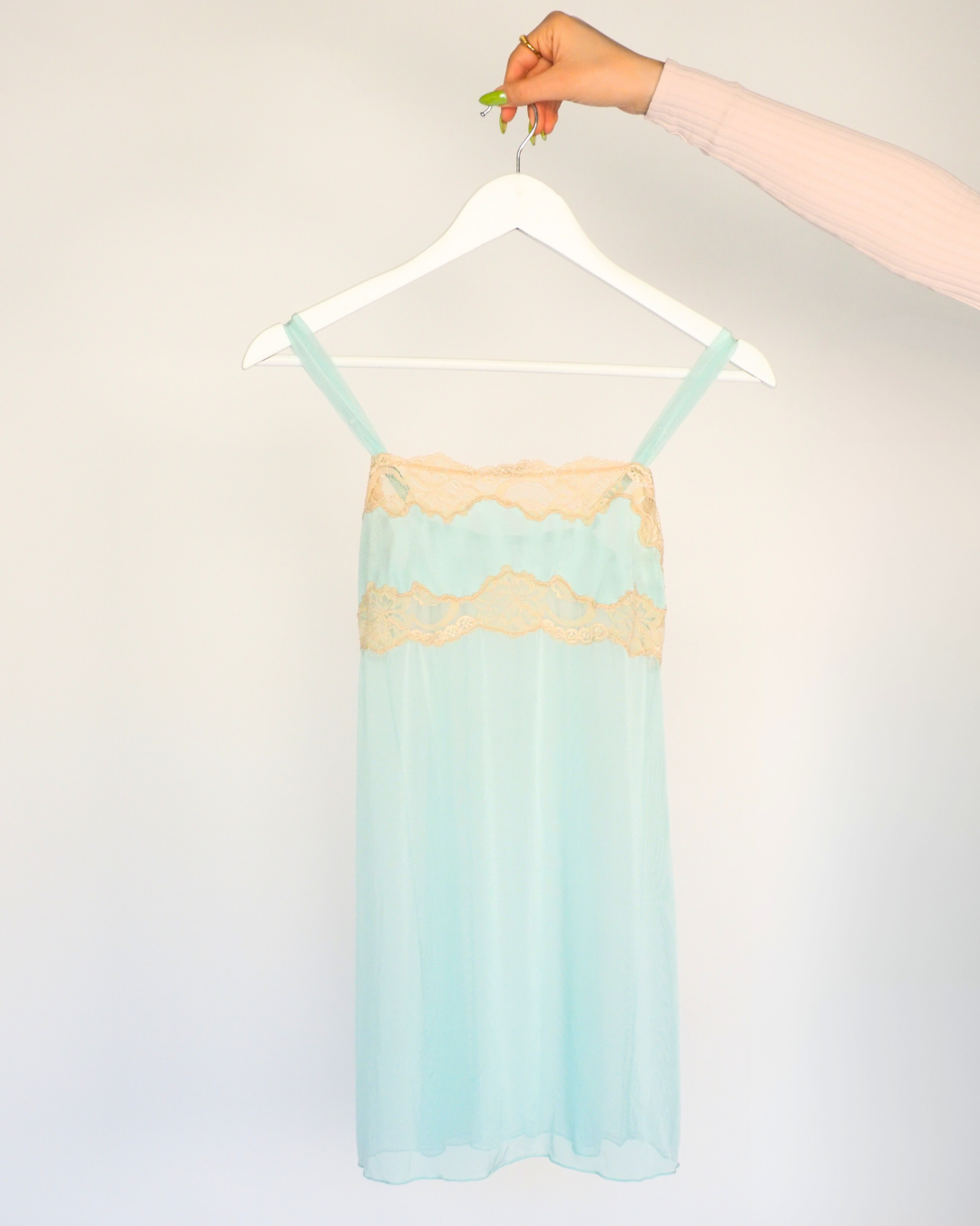 Y2K Aqua Sheer Lace Slip Dress
