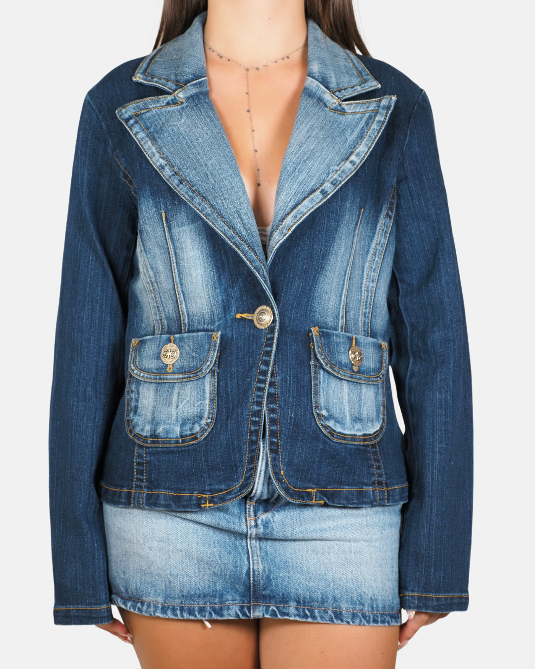 Two-Tone Denim Blazer Jacket - XFN Jeans