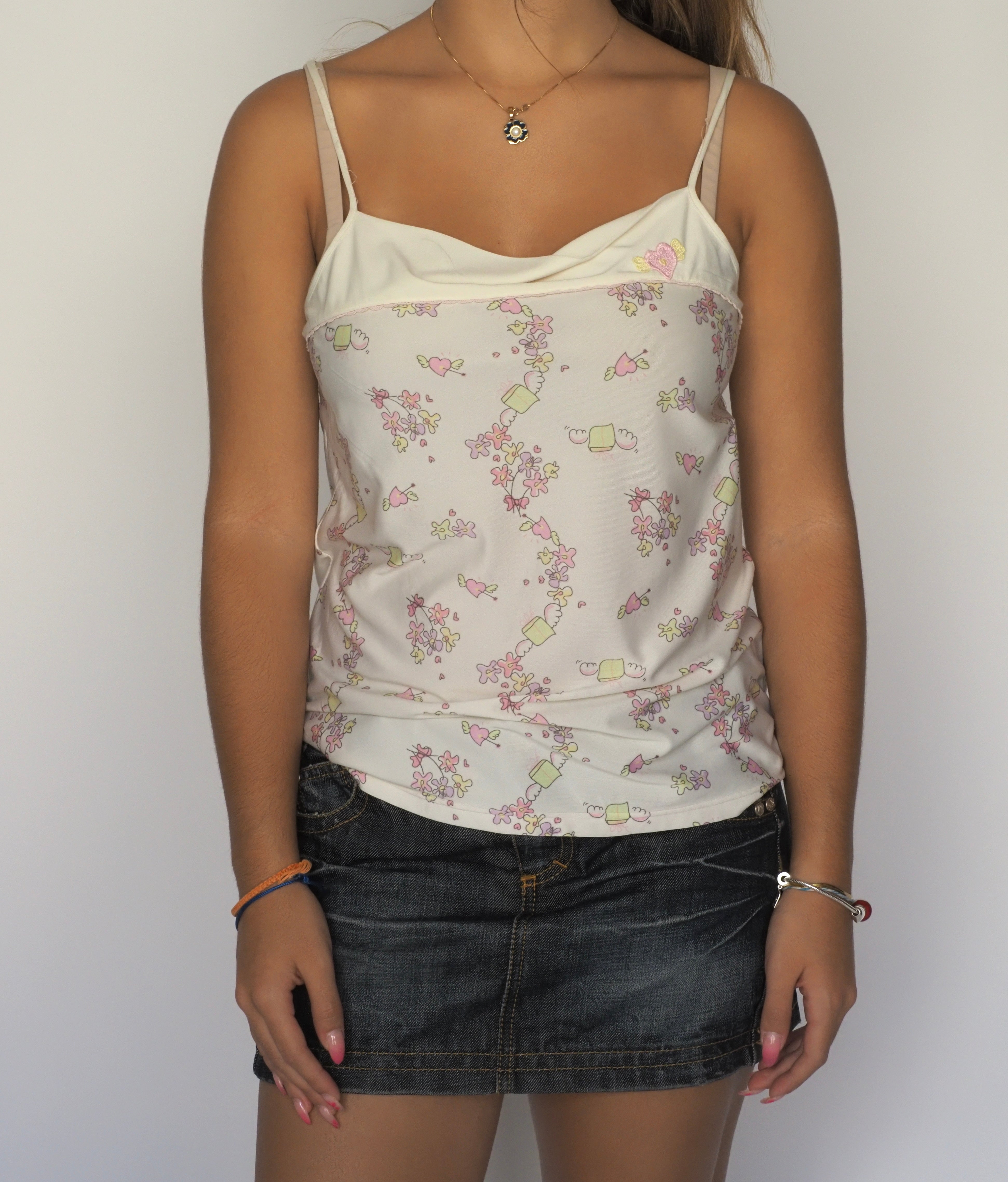 Pastel Floral and Teacup Print Cowl Neck Camisole