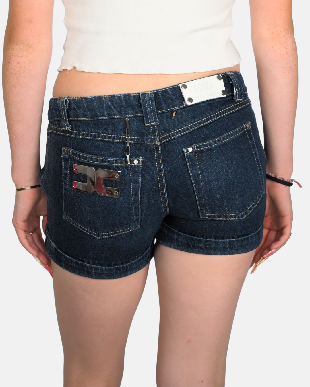 Dark Wash Low-Rise Denim Shorts by Celyn b. Jeans