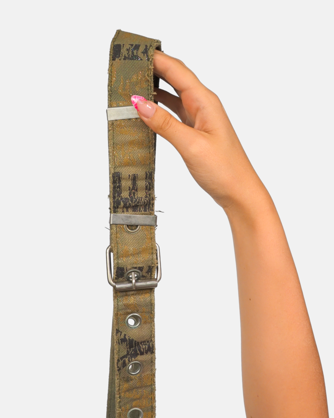 Khaki Camo Canvas Belt with Silver Buckle