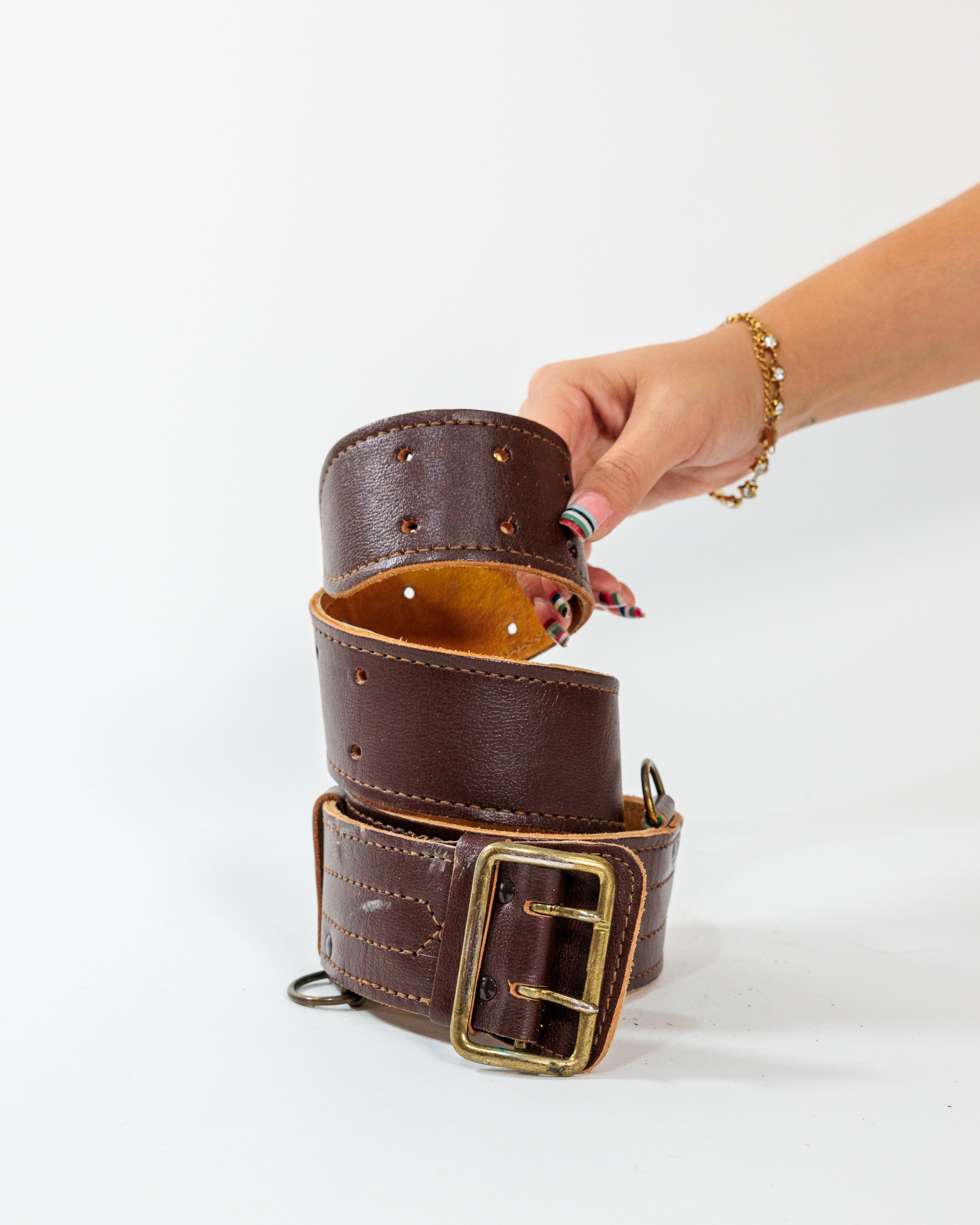 Brown Wide Double-Buckle Leather Belt
