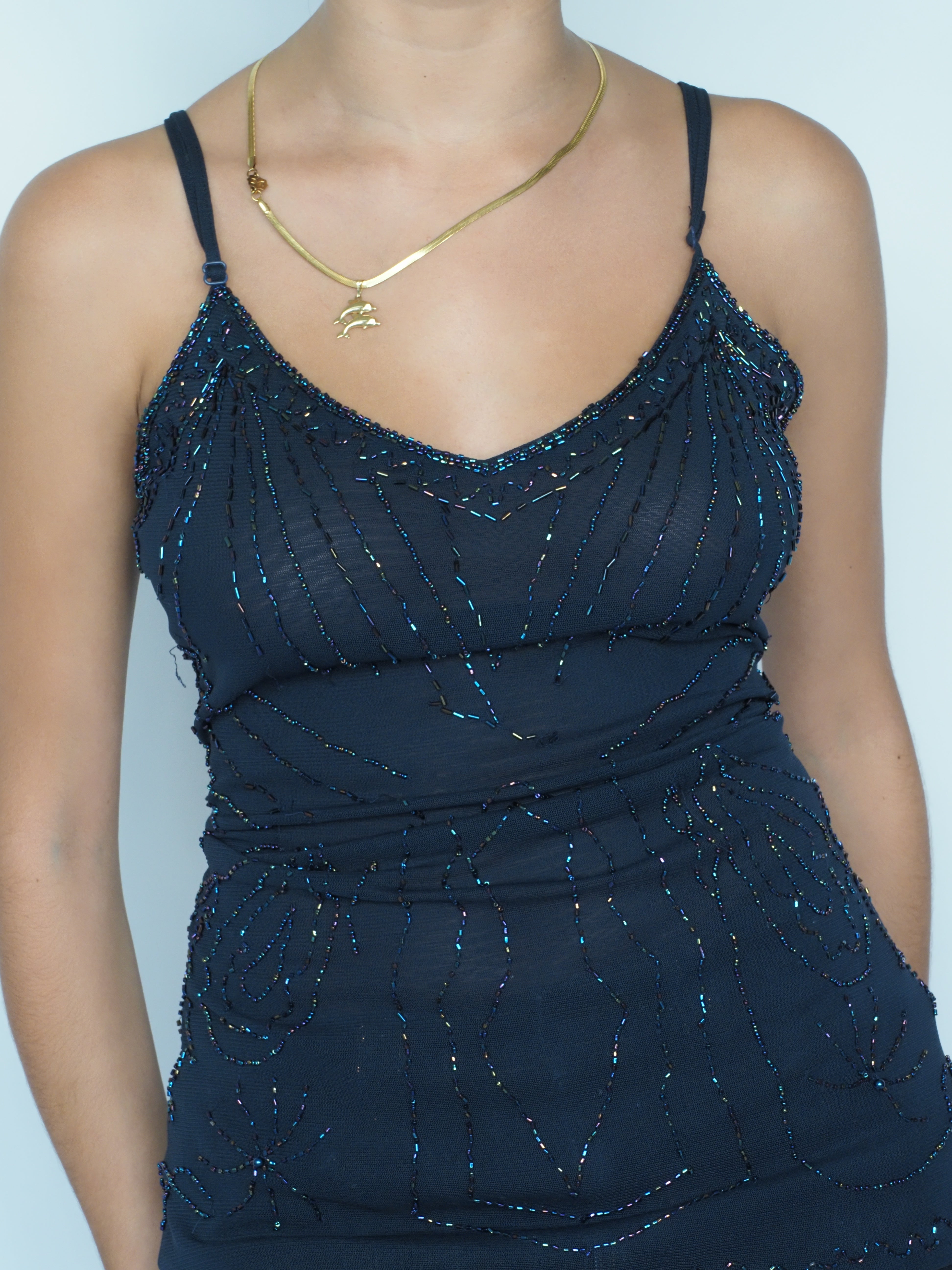 Wang Li Navy Beaded Cami Top
