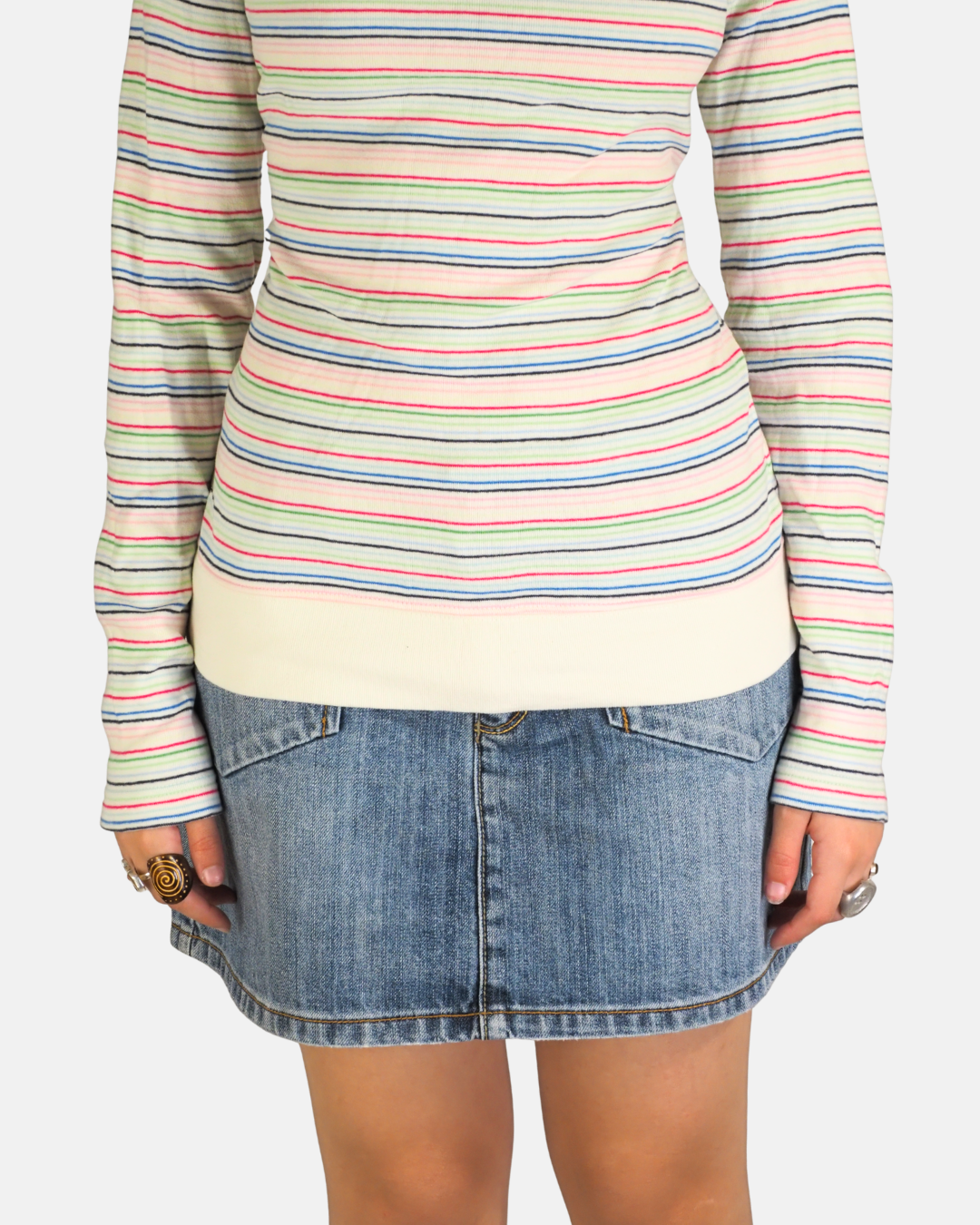 Cream Pastel Striped Off-Shoulder Top