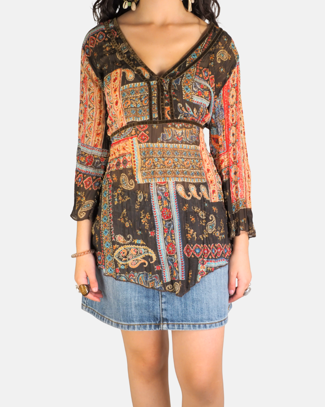 Brown Paisley Patchwork Tunic Top