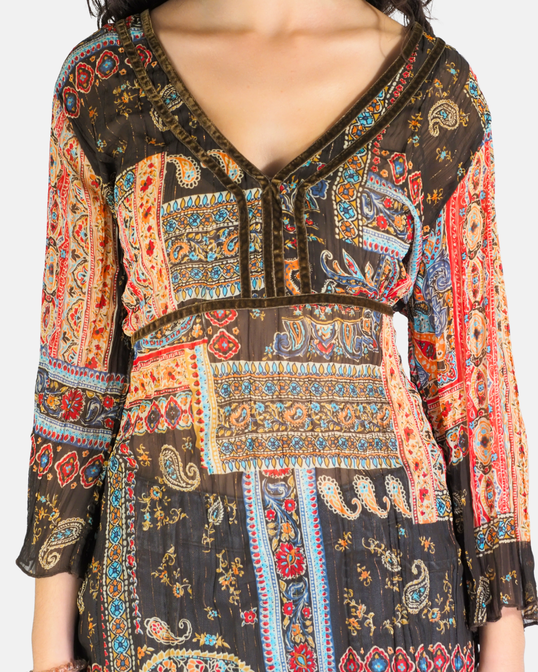 Brown Paisley Patchwork Tunic Top