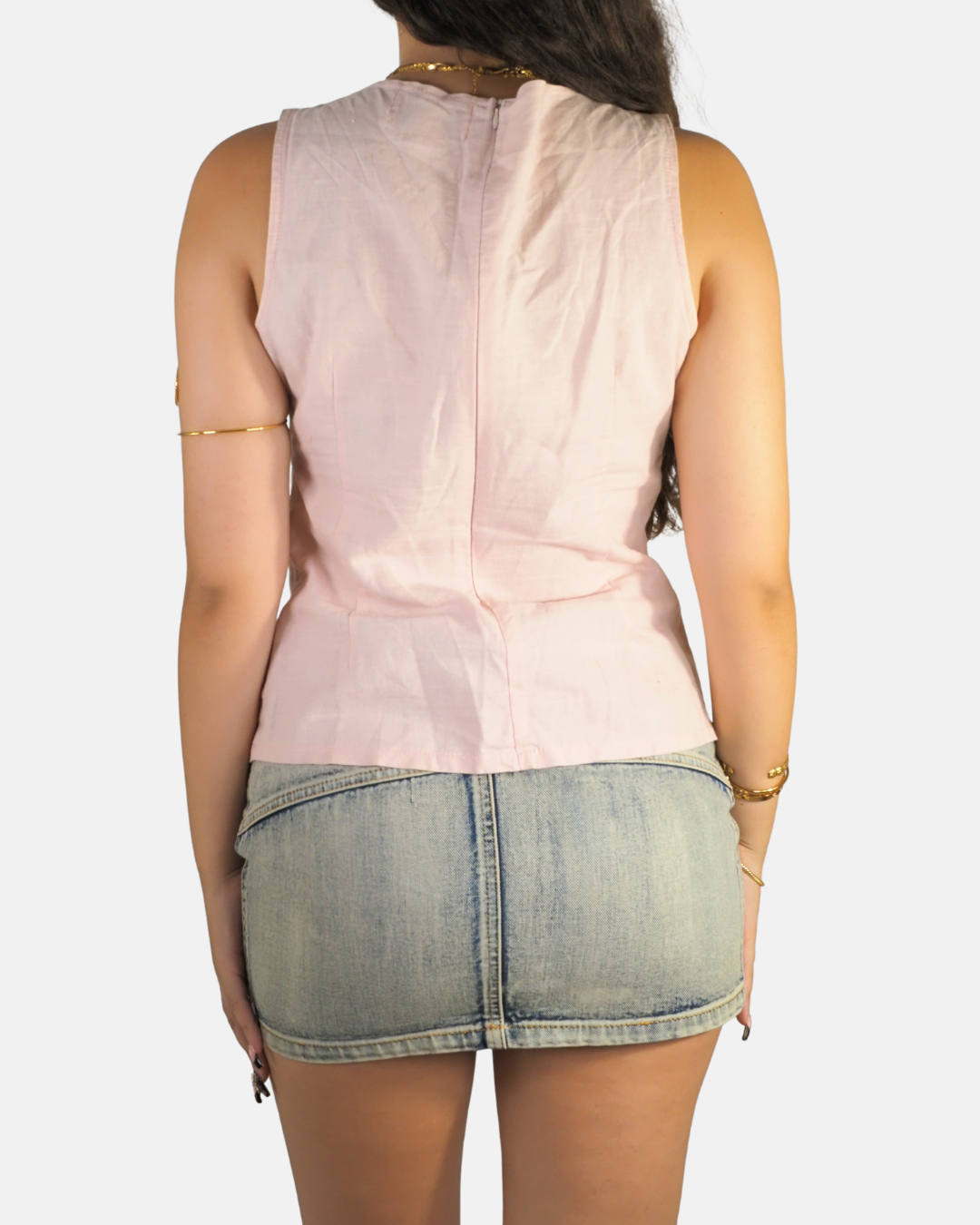 Blush Pink Beaded Tie Front Top - Mystic