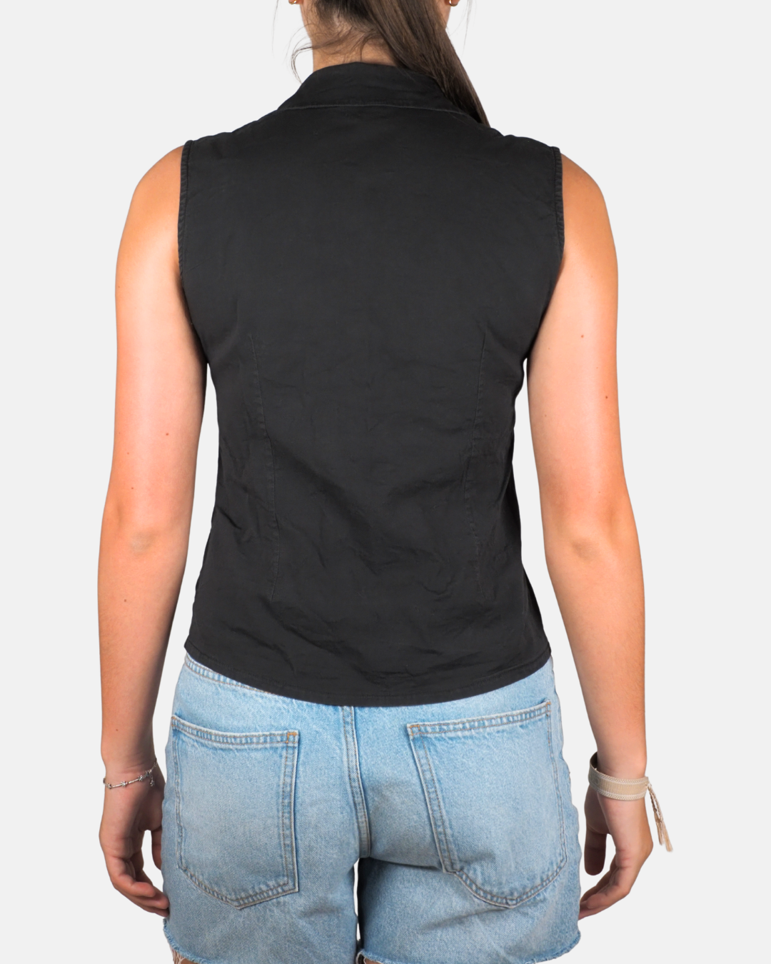 Noir Zip-Up Sleeveless Blouse - Jinhong ZHIYI