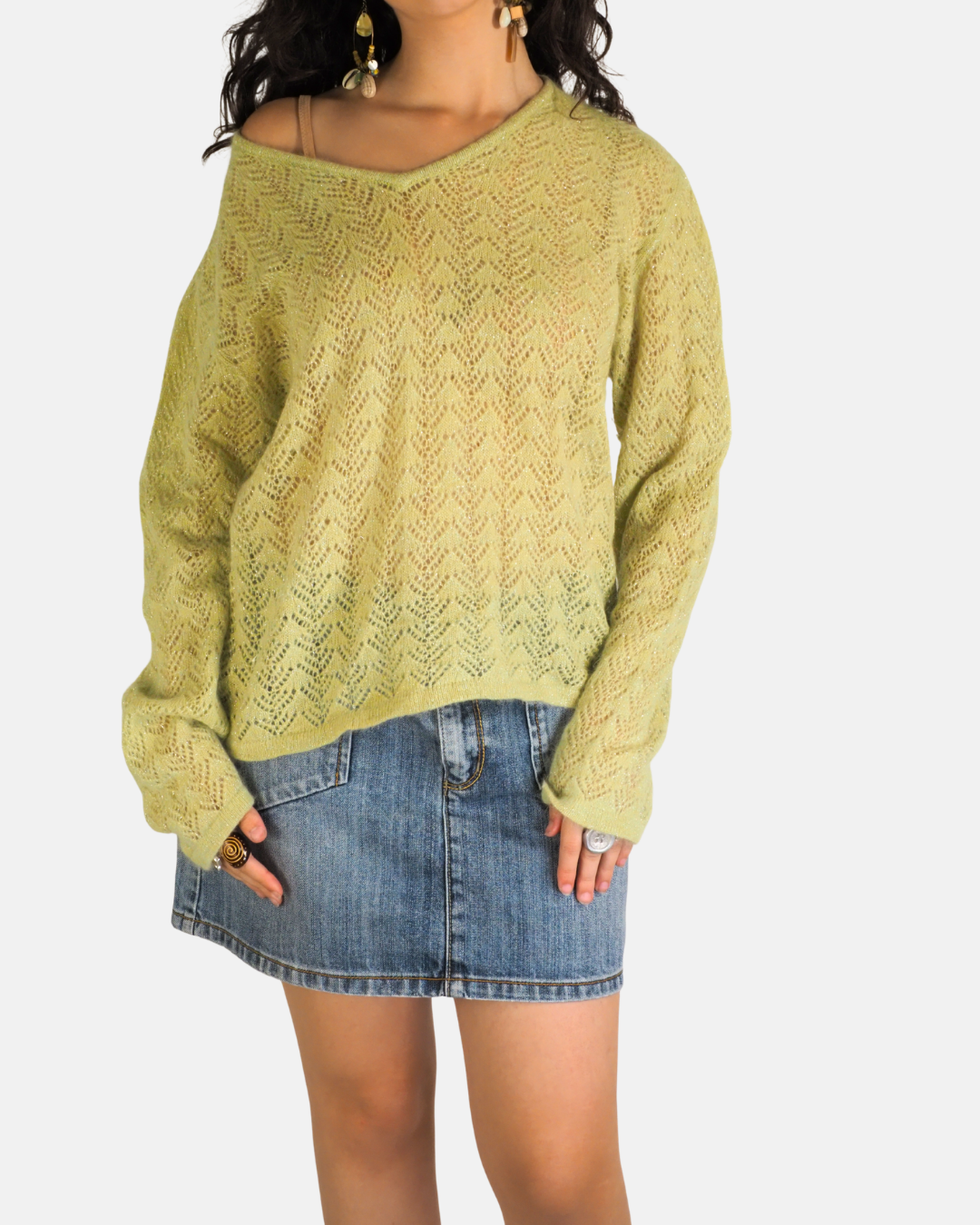 Lime Green Pointelle Knit Sweater