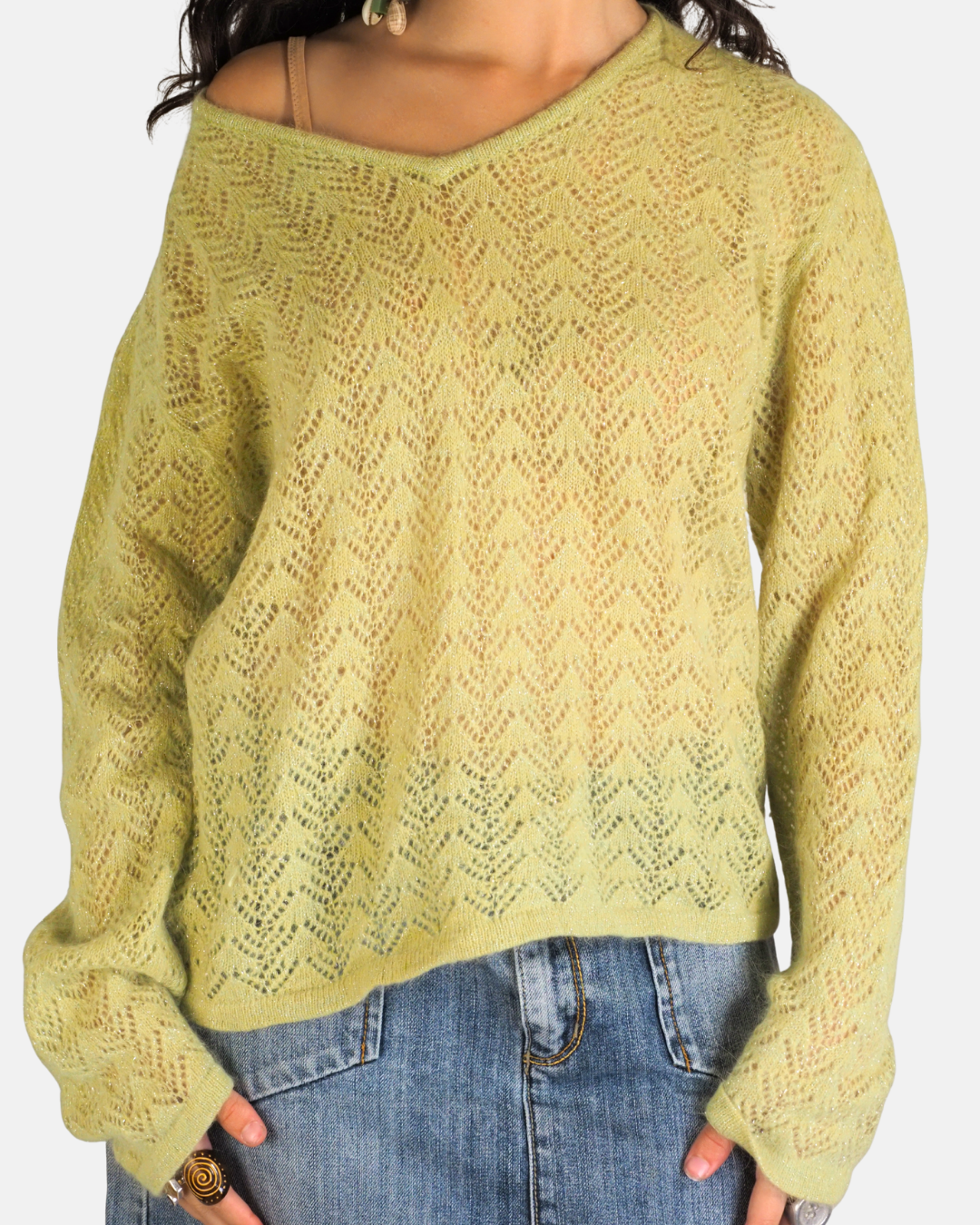 Lime Green Pointelle Knit Sweater