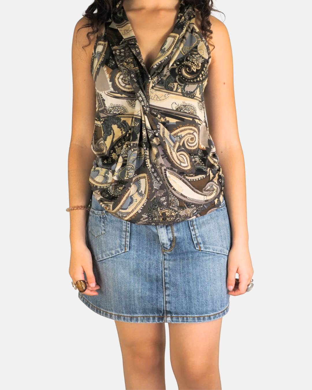 Brown Paisley Draped Halter Top - Joins