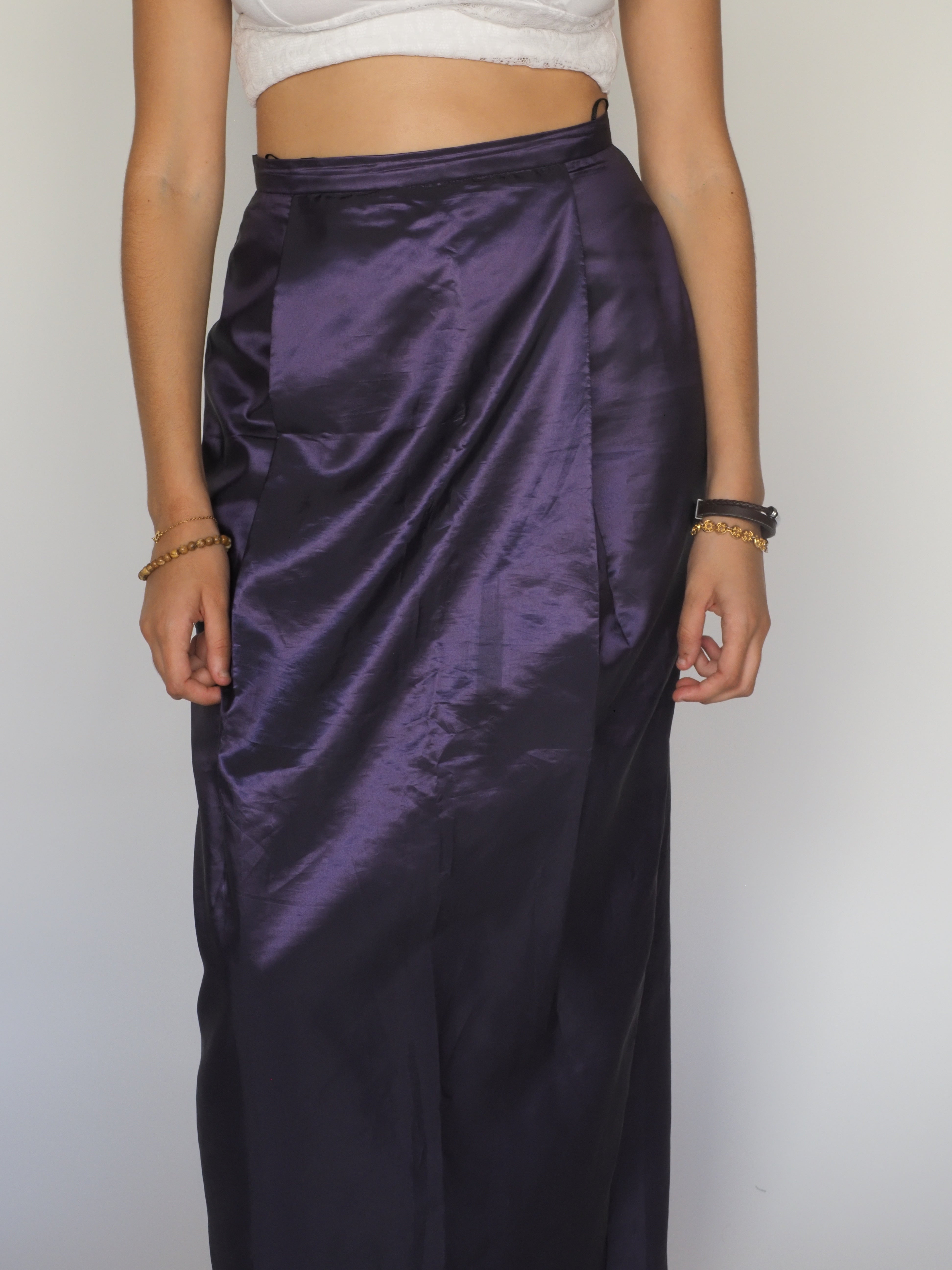 Deep Purple Satin Maxi Skirt – Via di Ronnetta