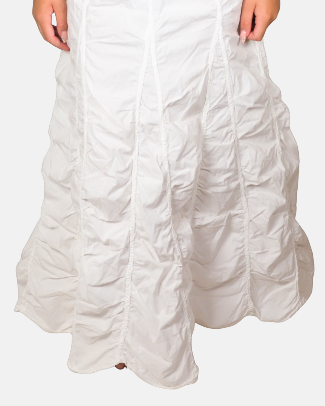 White Ruched Panel Maxi Skirt