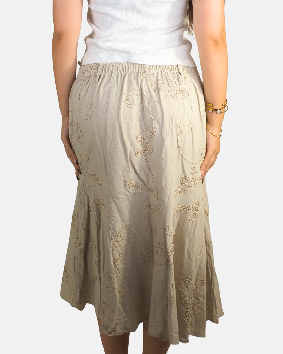Beige Embroidered Boho Maxi Skirt - SALOOS
