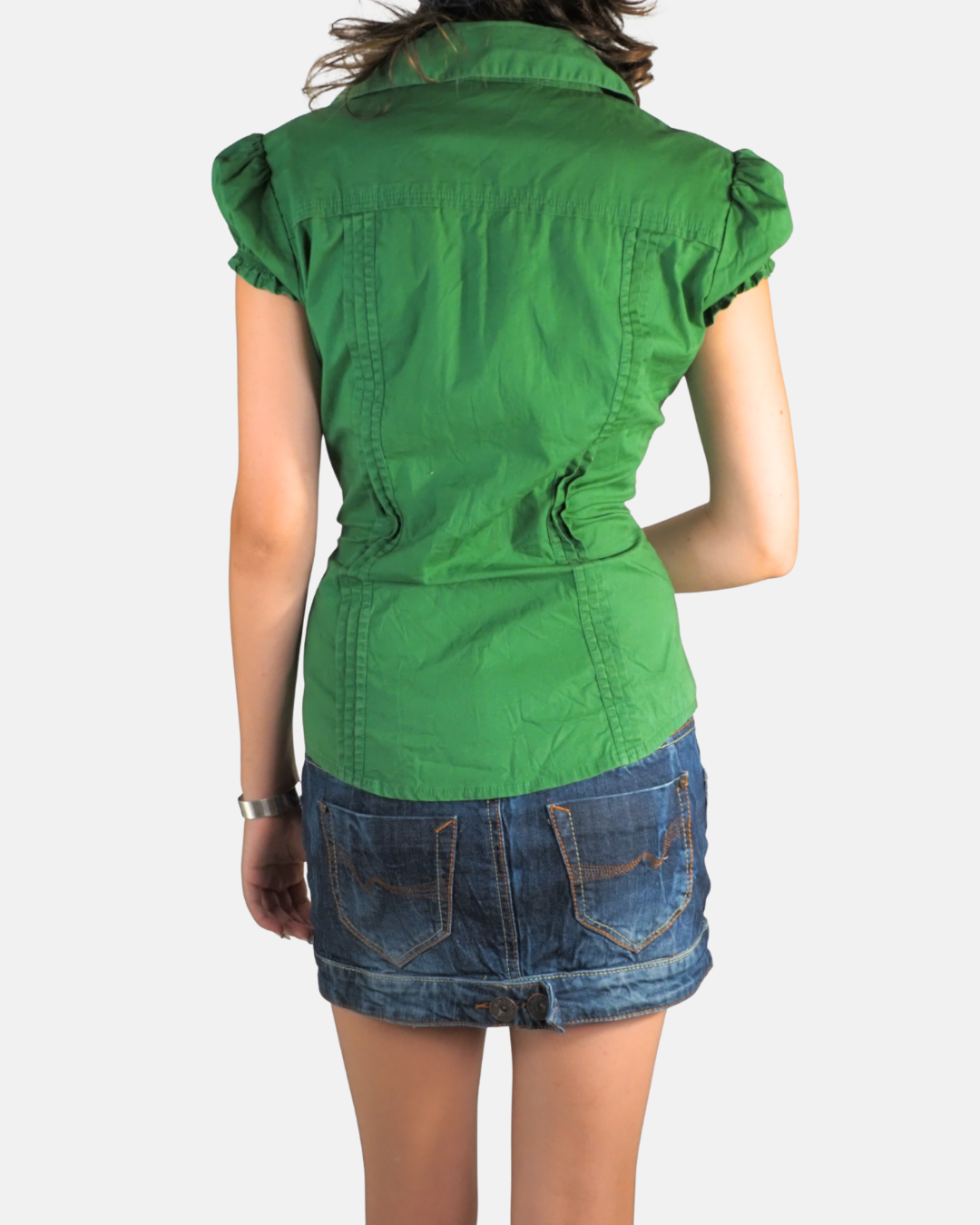 Y2K Green Puff Sleeve Fitted Blouse - Mango