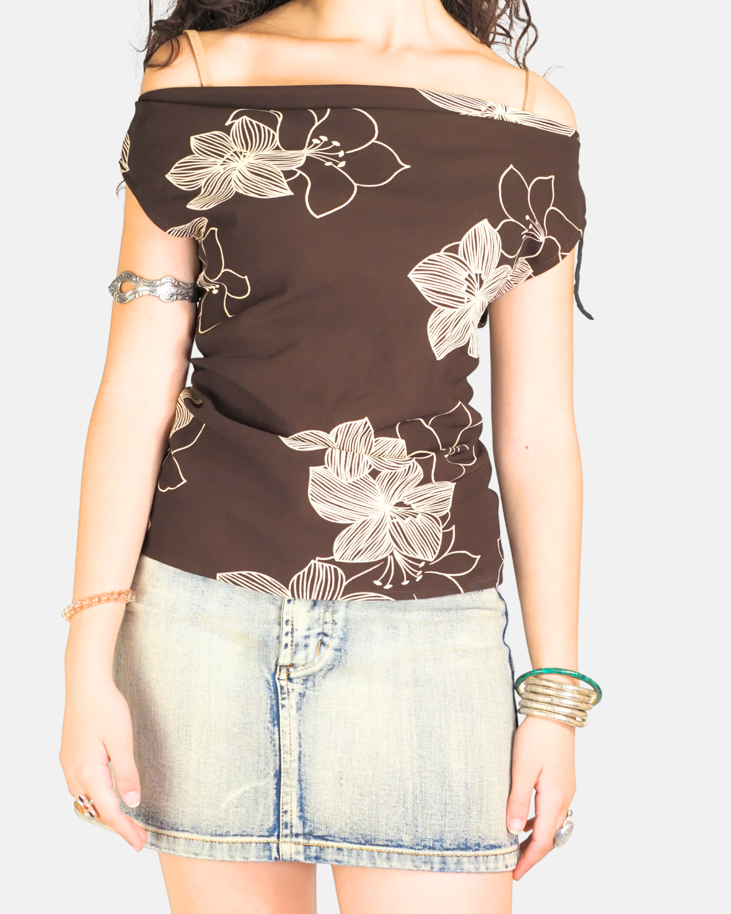Chocolate Floral Off-Shoulder Top - R&M Richards