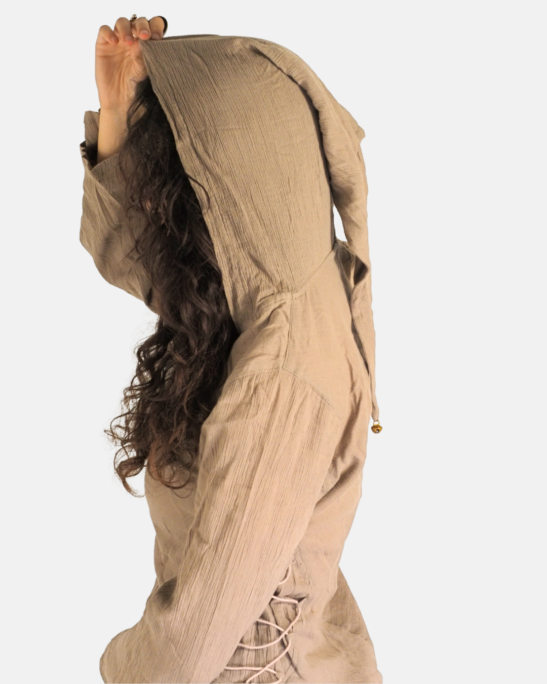 Taupe Lace Up Hooded Top