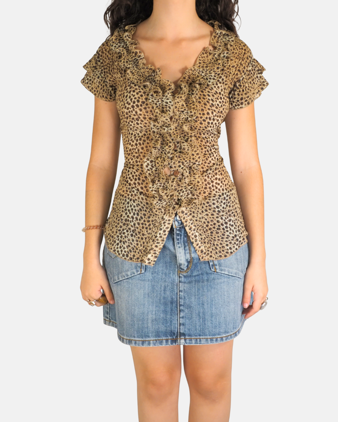 Brown Leopard Ruffle Blouse