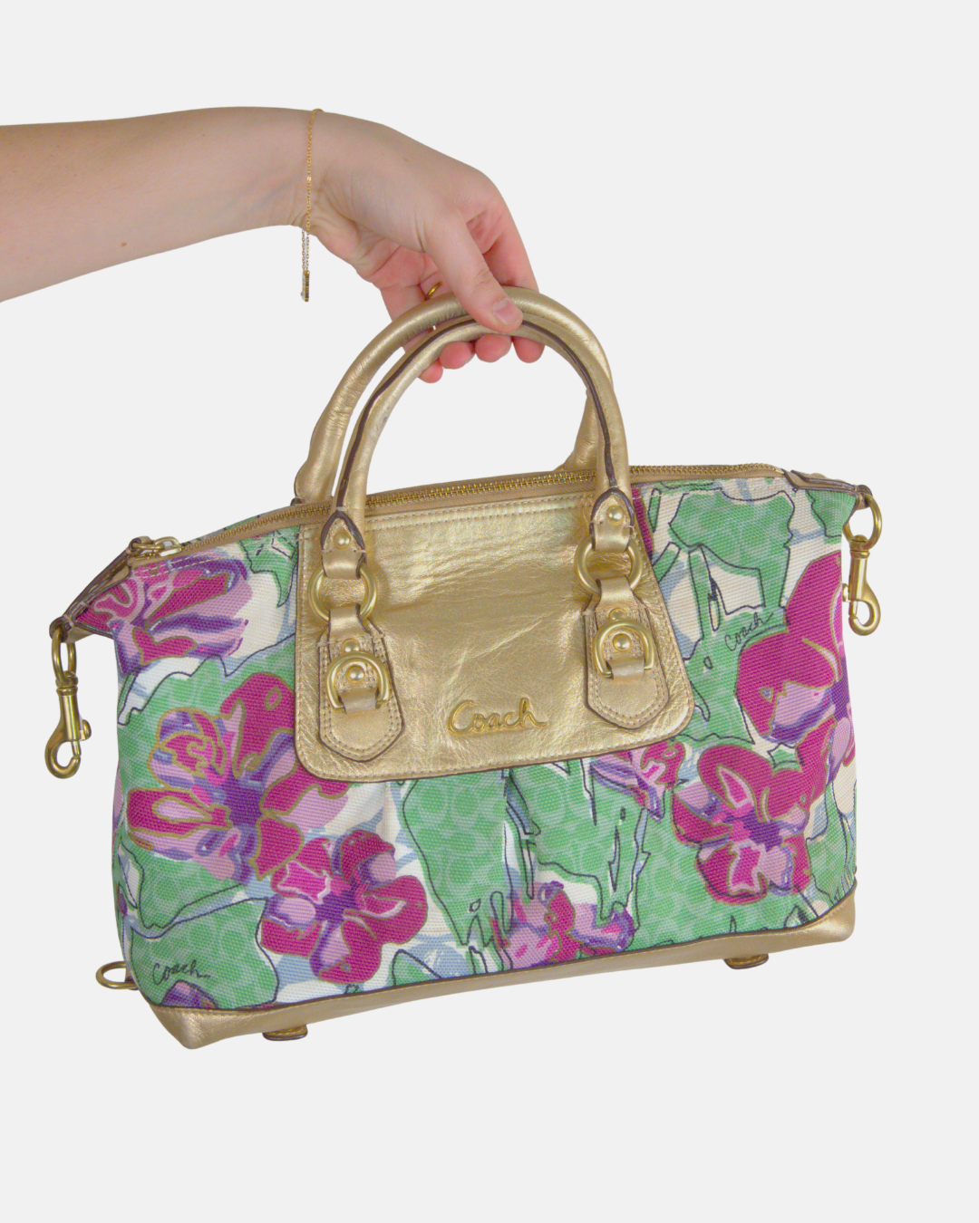 Coach Ashley Floral Canvas & Metallic Gold Leather Satchel – Limited Edition