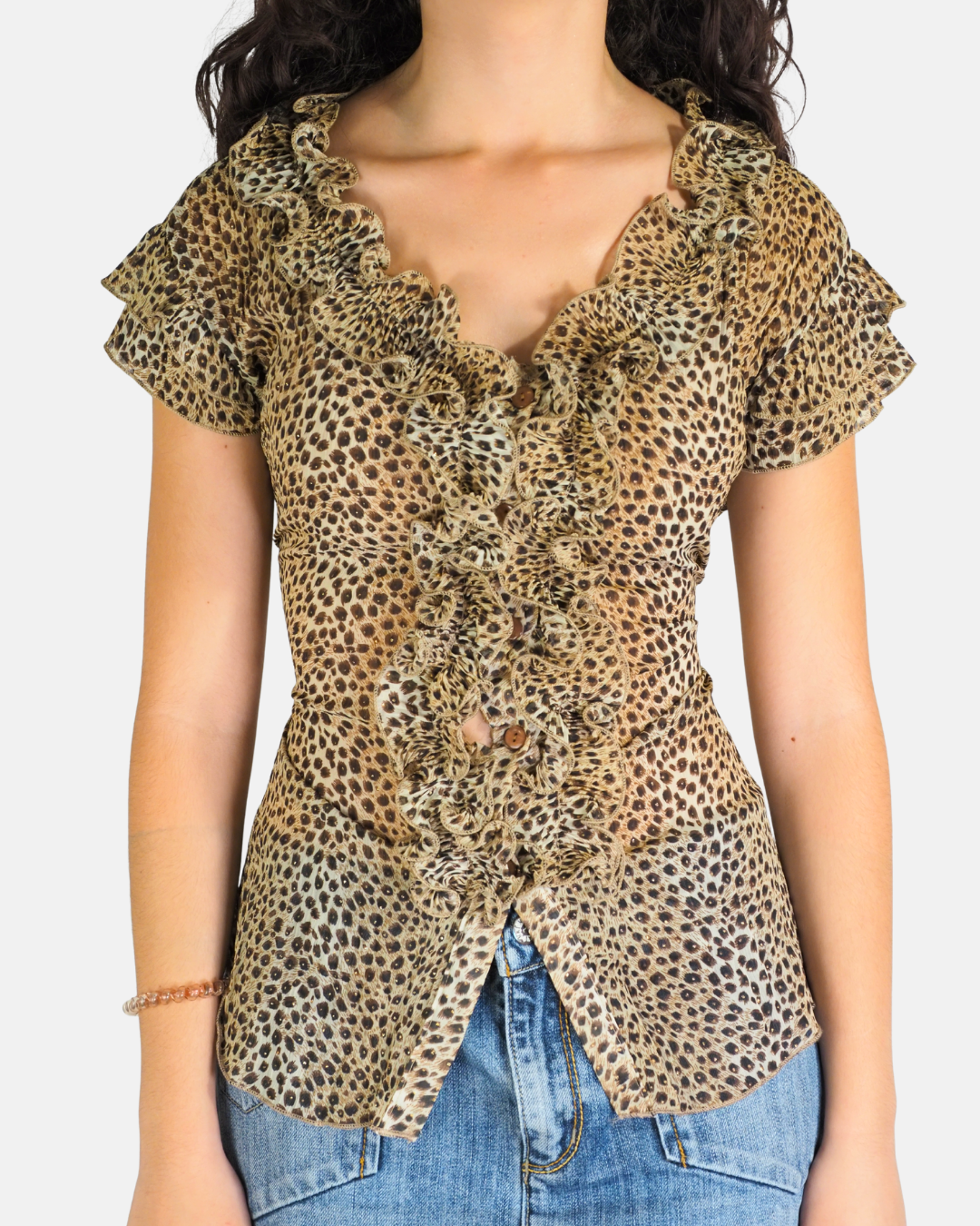 Brown Leopard Ruffle Blouse