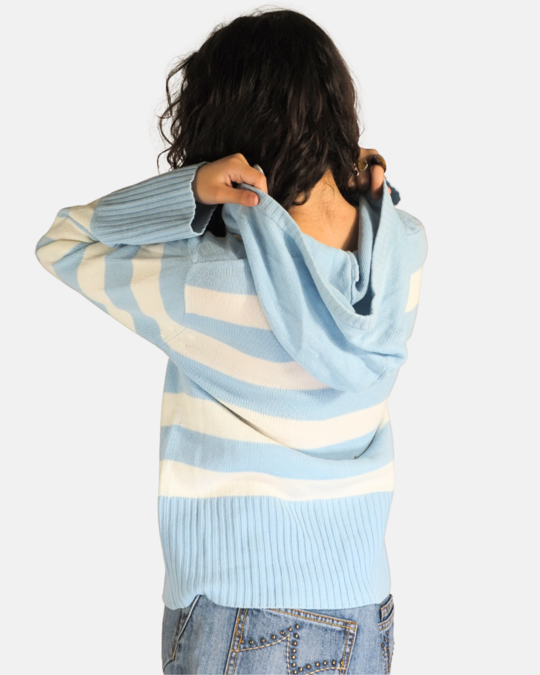 Blue Striped Hooded Knit Sweater - X-Mail