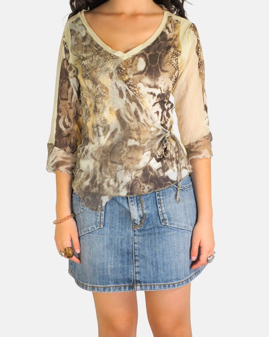 Beige Animal Print Wrap Top - Fille des Sables