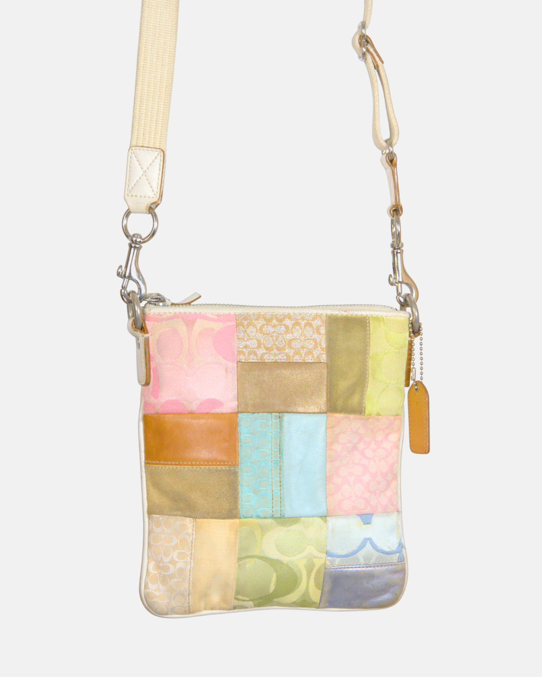 Coach Pastel Multicolour Patchwork Signature Canvas & Leather Swingpack Crossbody Bag