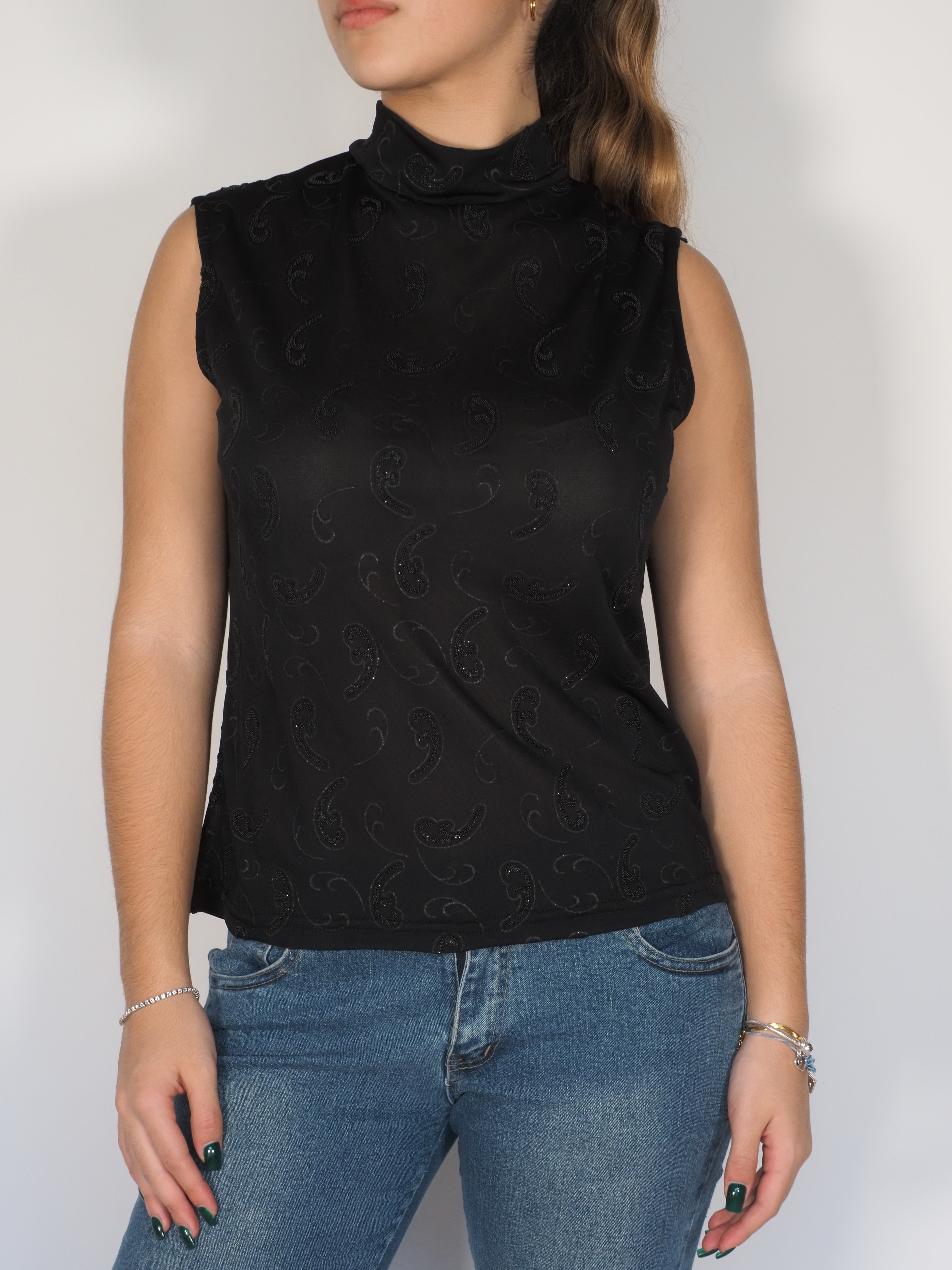 Black Paisley Mock-Neck Top – Angelica