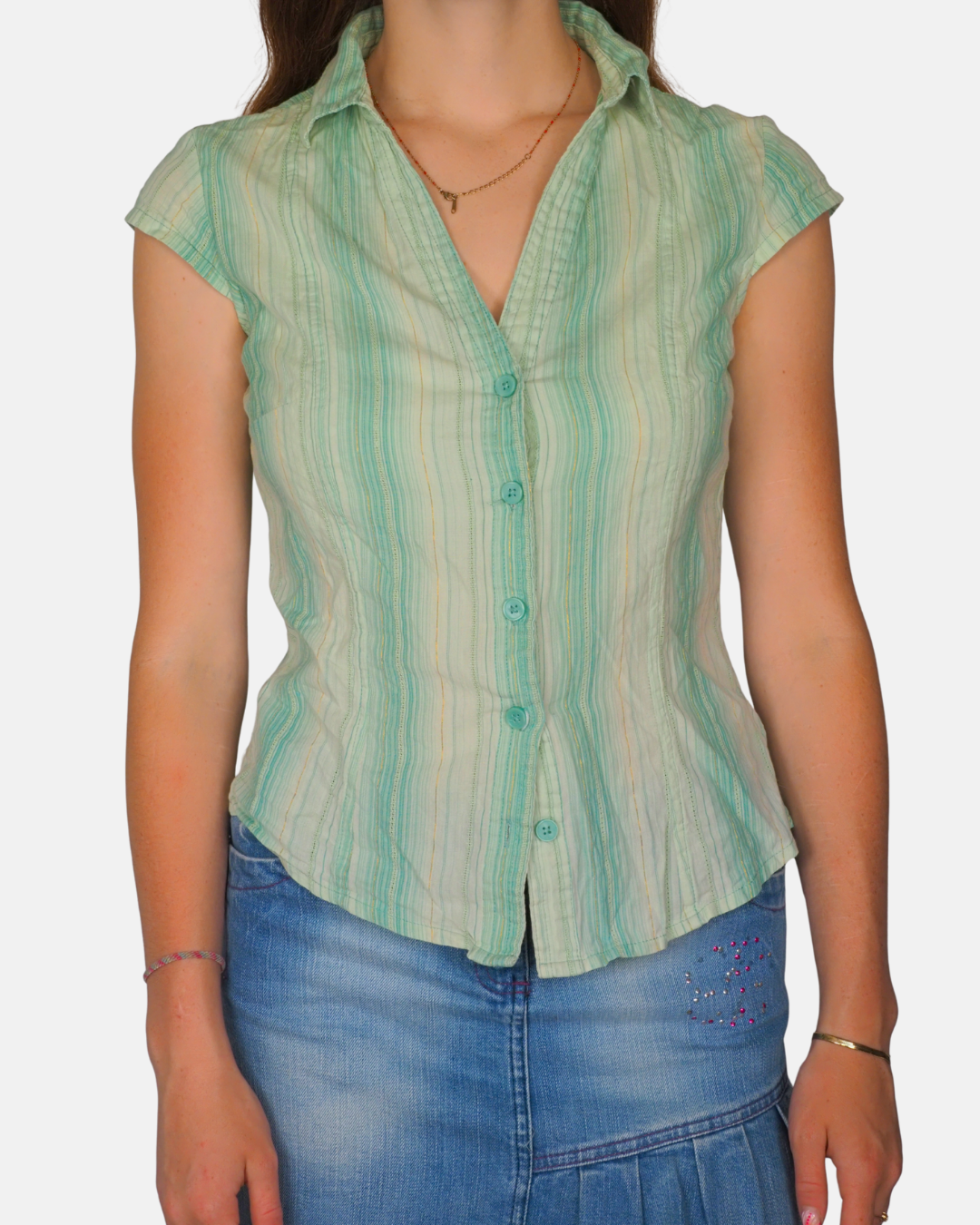 Mint Striped Short Sleeve Shirt by H&M