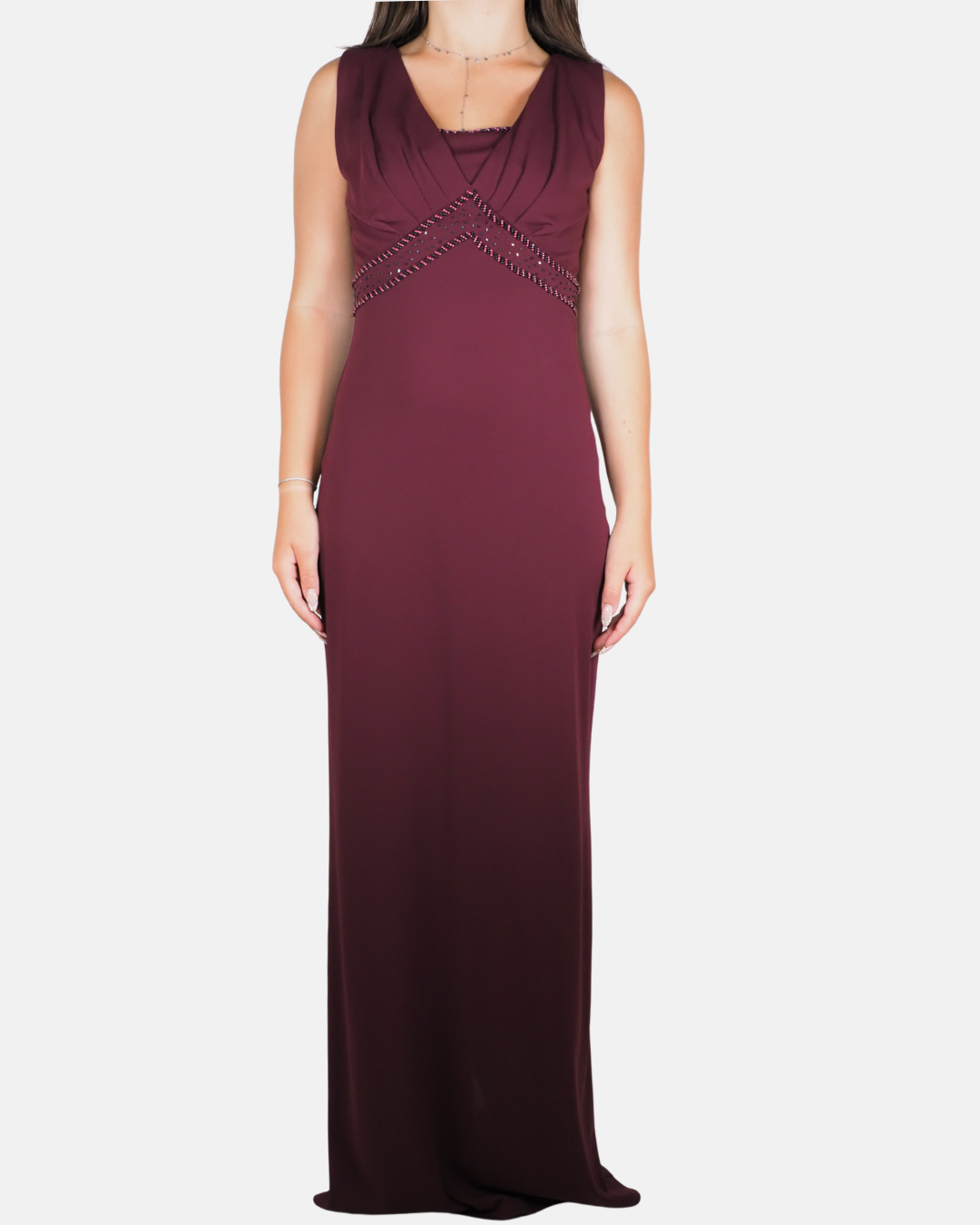 Burgundy Embellished Empire Waist Maxi Dress - La Vertue